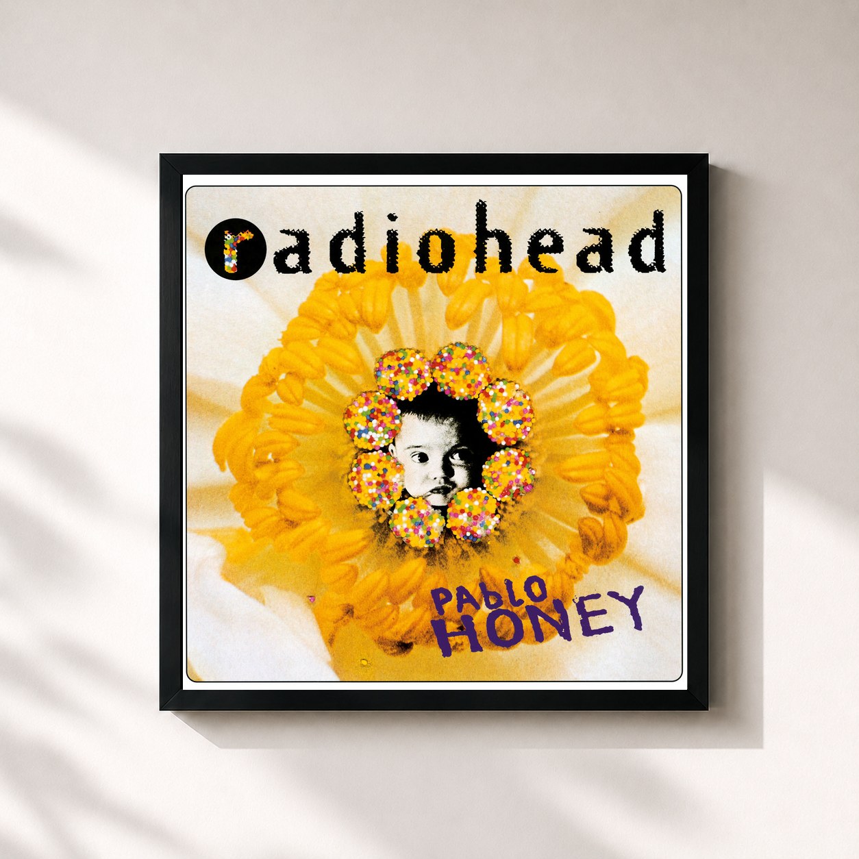 #noir Tableau carré de l'album Pablo Honey de Radiohead, cadre noir 32x32 cm