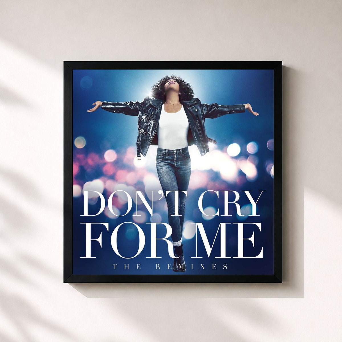 #noir Tableau carré de l'album Don't Cry For Me (The Remixes) de Whitney Houston, cadre noir 32x32 cm