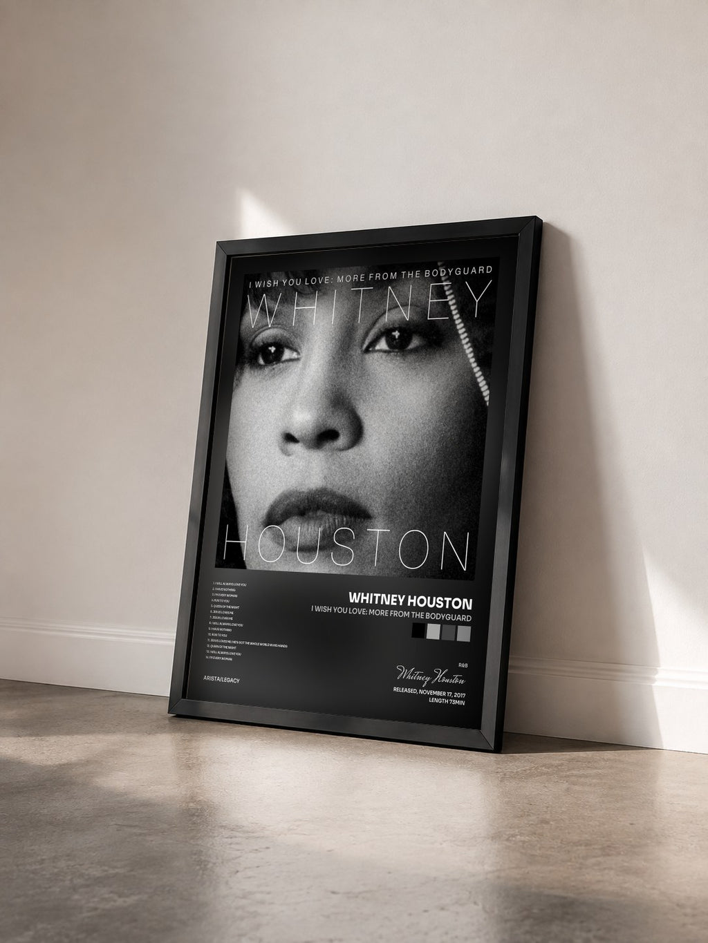 #noir Tableau de l'album I Wish You Love: More From The Bodyguard de Whitney Houston vu de trois quarts, cadre noir
