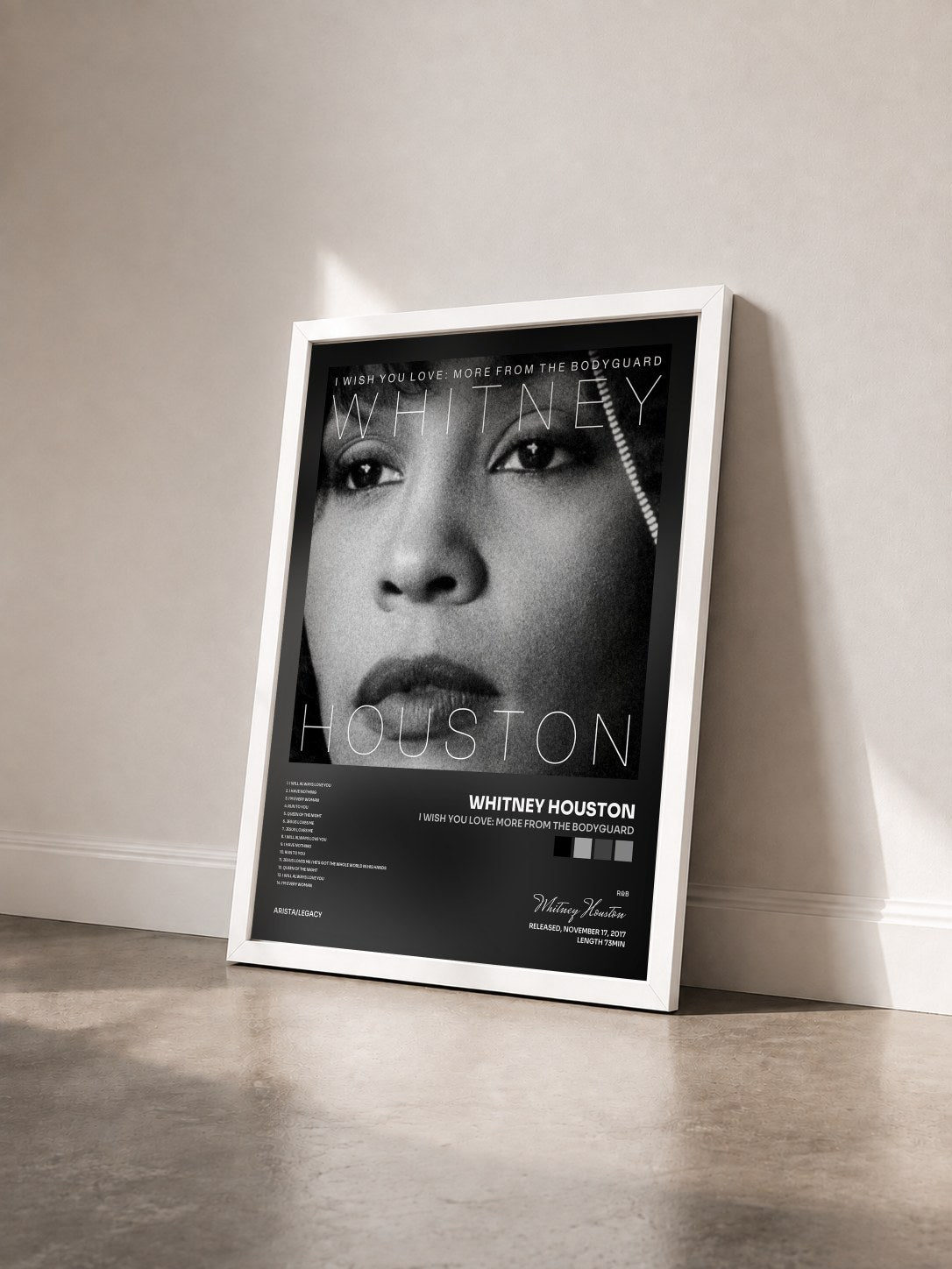 #blanc Tableau de l'album I Wish You Love: More From The Bodyguard de Whitney Houston vu de trois quarts, cadre blanc