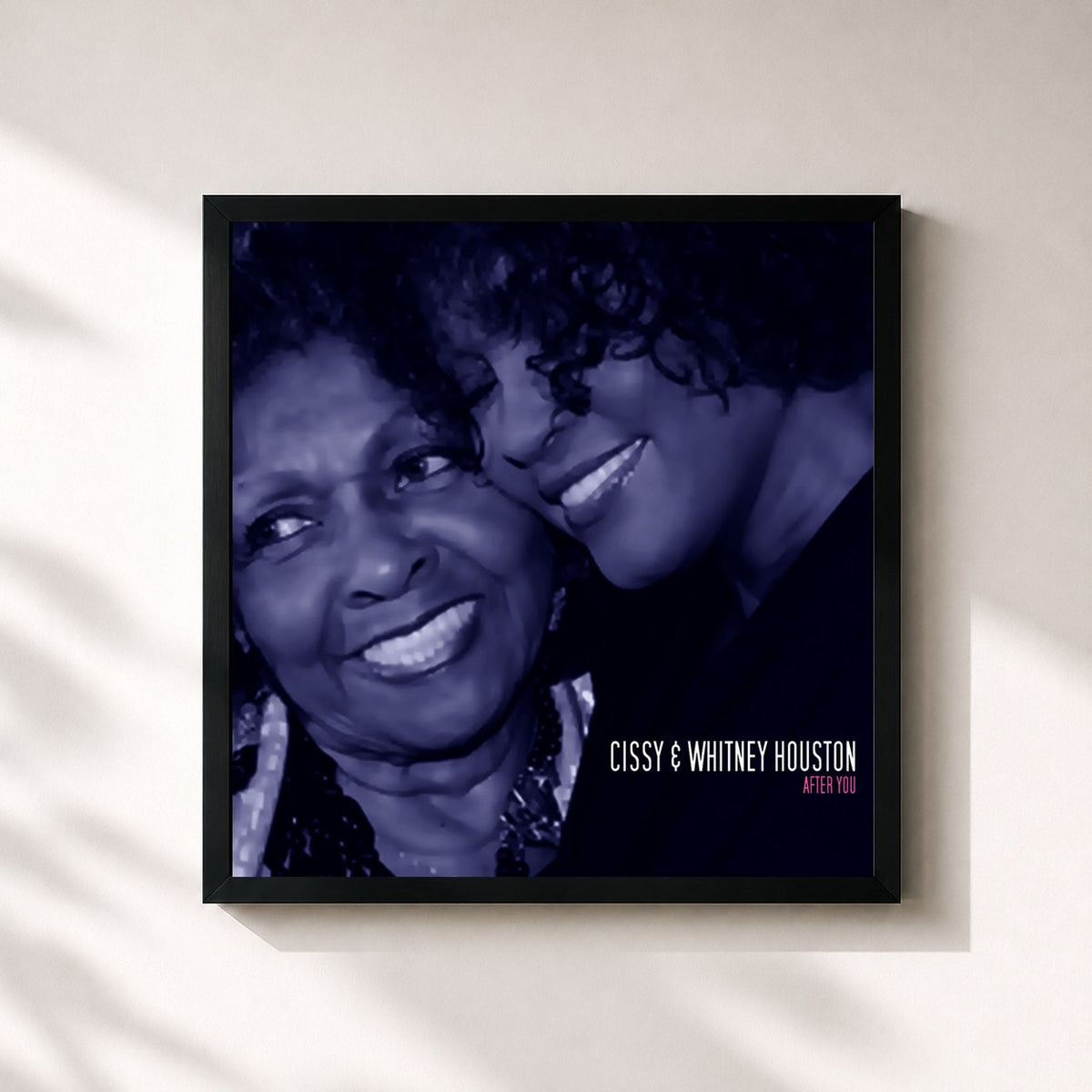 #noir Tableau carré de l'album Love Don't Hurt People de Whitney Houston, cadre noir 32x32 cm