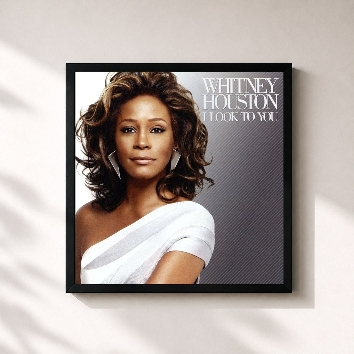 #noir Tableau carré de l'album I Look To You de Whitney Houston, cadre noir 32x32 cm