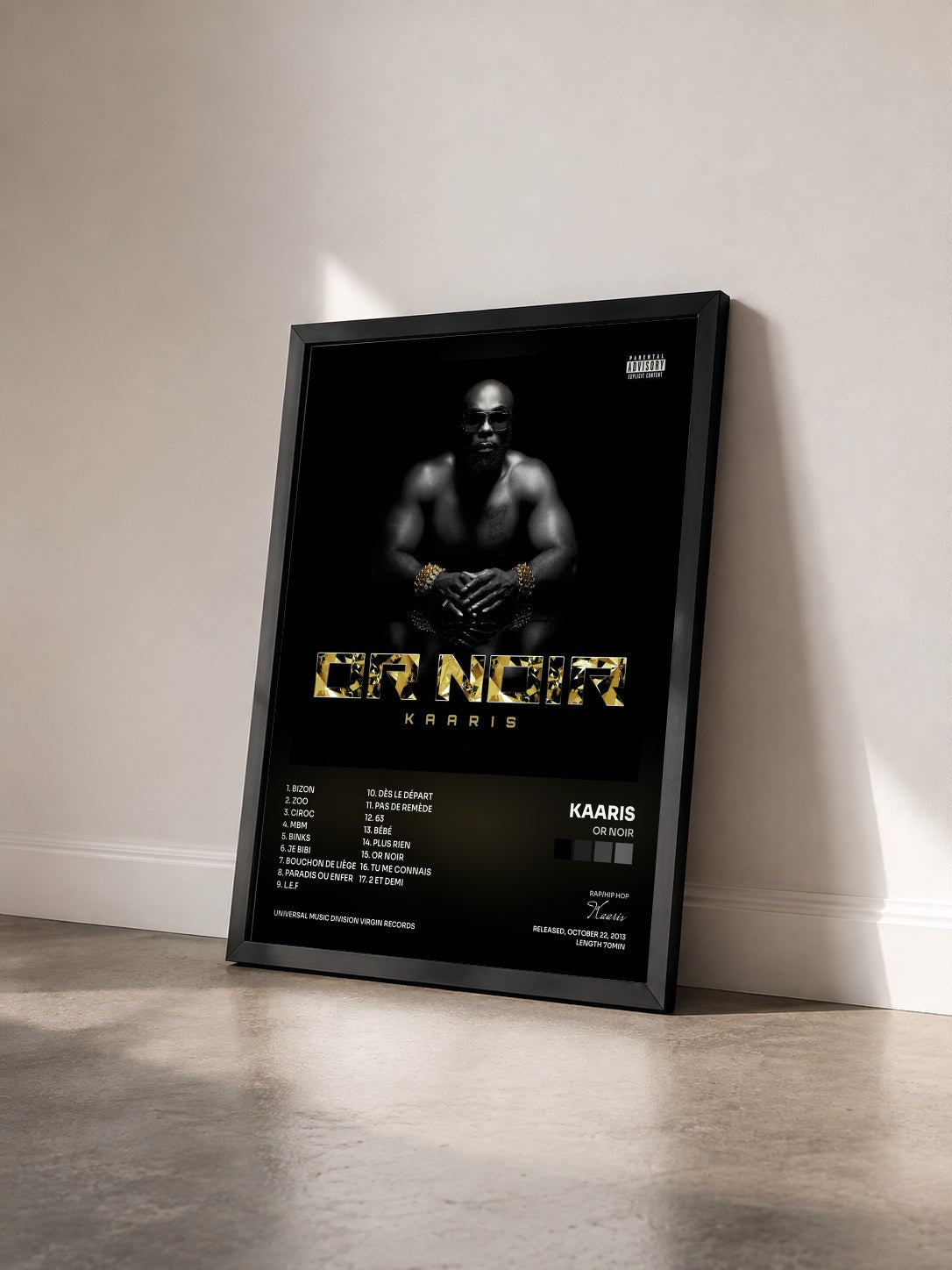#noir Tableau de l'album Or Noir de Kaaris vu de trois quarts, cadre noir