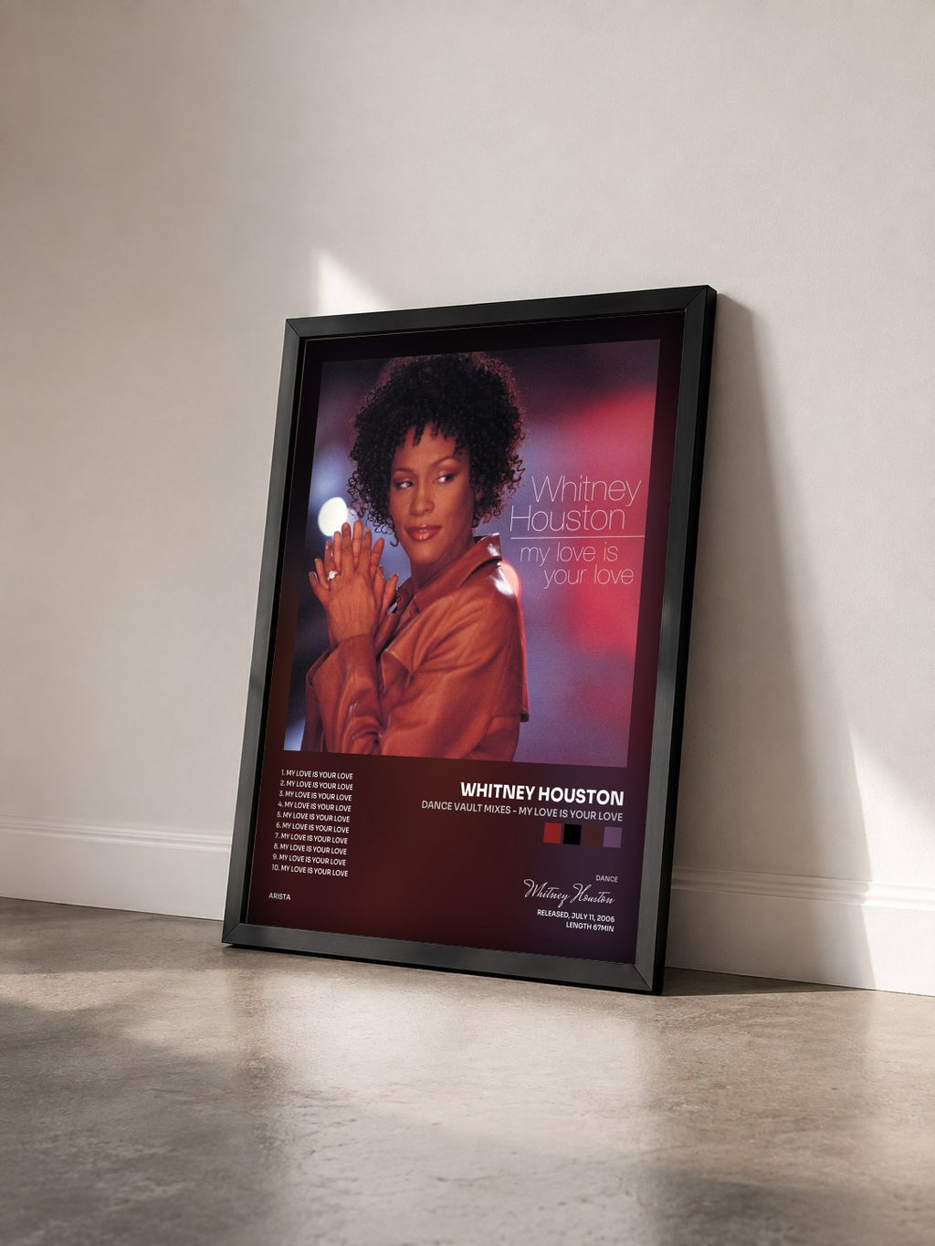 #noir Tableau de l'album Dance Vault Mixes - My Love Is Your Love de Whitney Houston vu de trois quarts, cadre noir