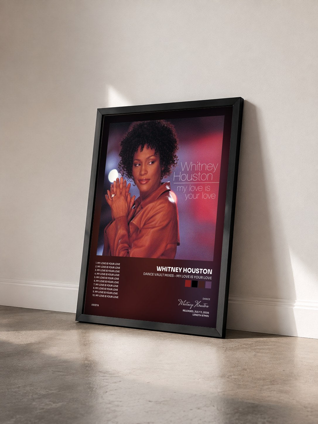 #noir Tableau de l'album Dance Vault Mixes - My Love Is Your Love de Whitney Houston vu de trois quarts, cadre noir