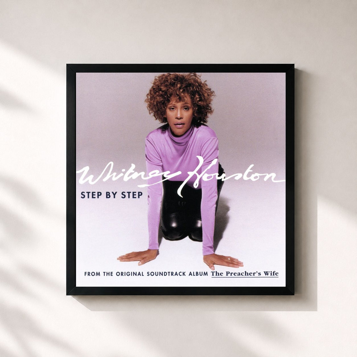 #noir Tableau carré de l'album Dance Vault Mixes -Step By Step de Whitney Houston, cadre noir 32x32 cm