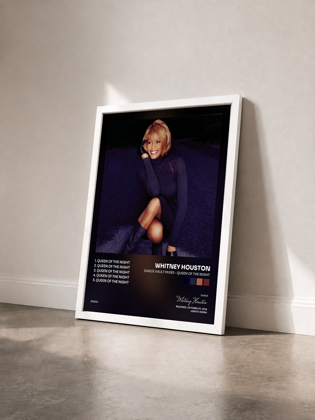 #blanc Tableau de l'album Dance Vault Mixes - Queen Of The Night de Whitney Houston vu de trois quarts, cadre blanc