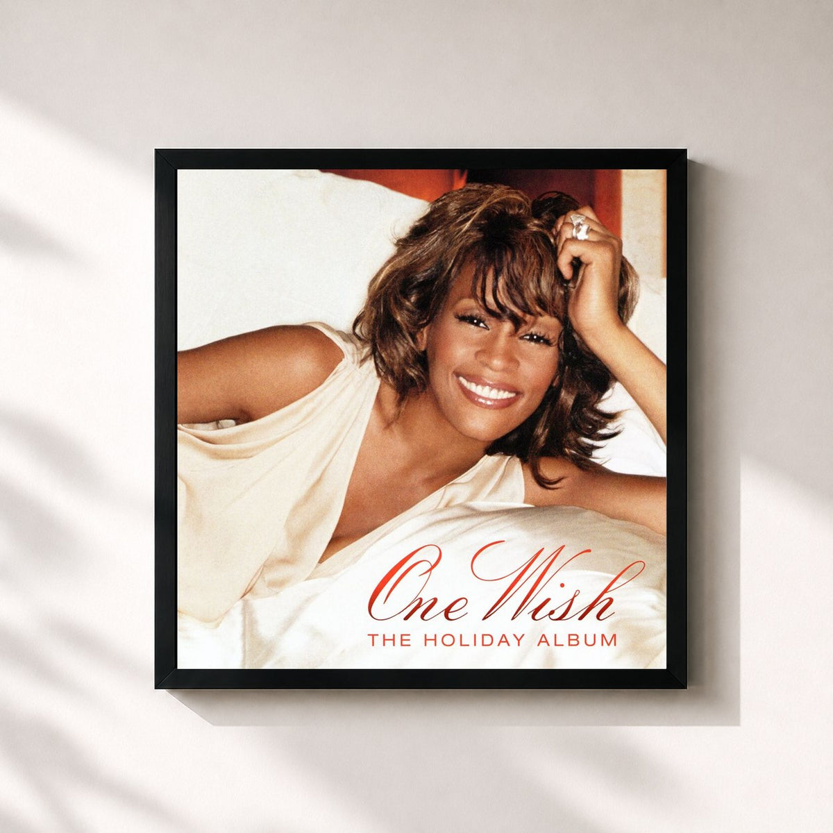 #noir Tableau carré de l'album One Wish / The Holiday Album de Whitney Houston, cadre noir 32x32 cm