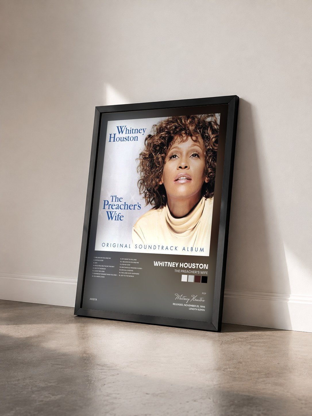 #noir The Preacher's Wife di Whitney Houston in stampa incorniciata vista di tre quarti, cornice nera