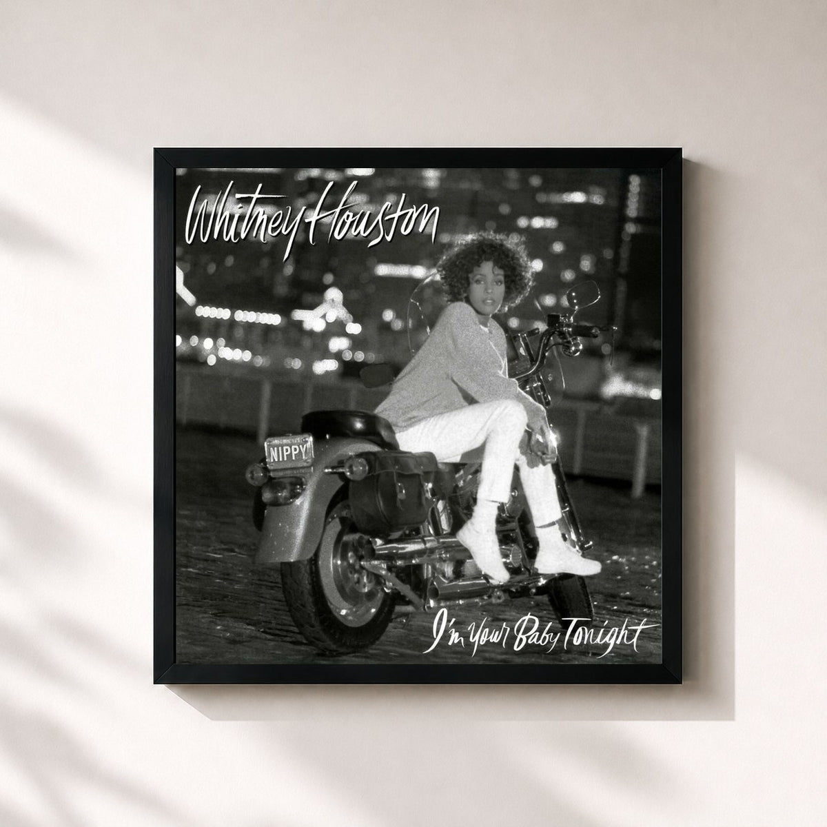 #noir Tableau carré de l'album I'm Your Baby Tonight de Whitney Houston, cadre noir 32x32 cm