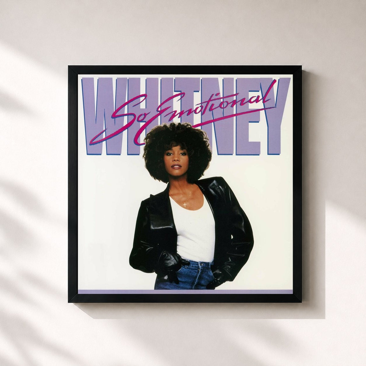 #noir Tableau carré de l'album So Emotional (Remixes) de Whitney Houston, cadre noir 32x32 cm