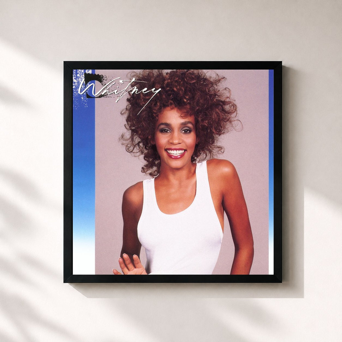 #noir Tableau carré de l'album Whitney de Whitney Houston, cadre noir 32x32 cm
