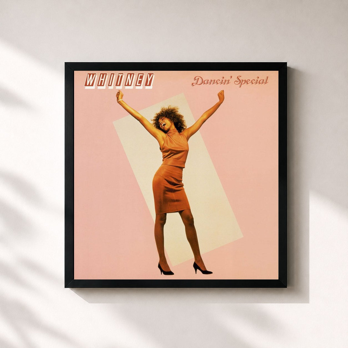 #noir Tableau carré de l'album Whitney Dancin' Special de Whitney Houston, cadre noir 32x32 cm