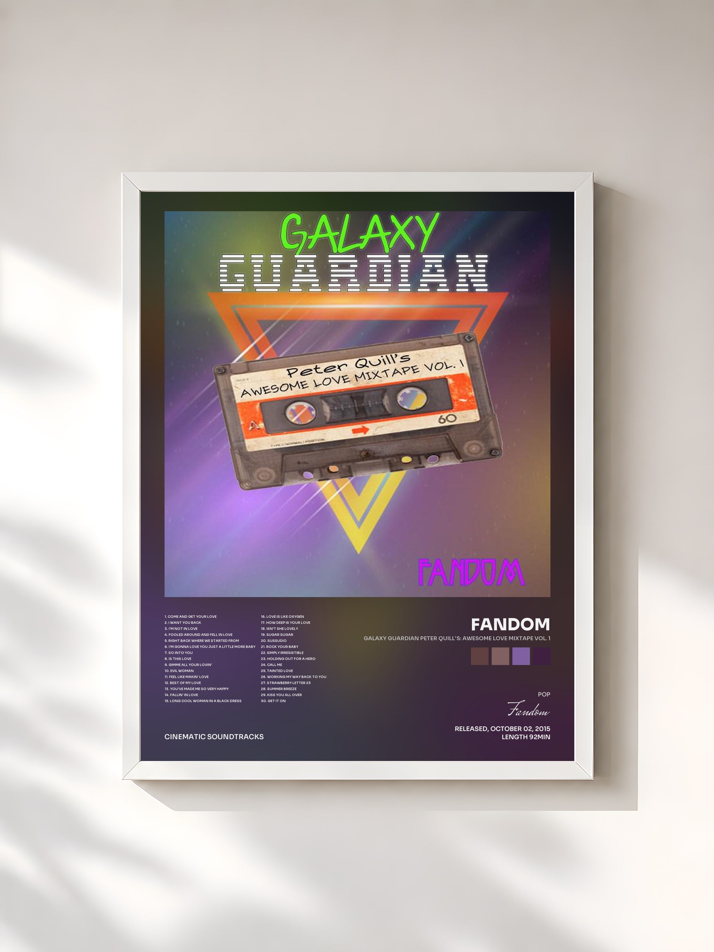 #blanc Tableau de l'album Galaxy Guardian Peter Quill's: Awesome Love Mixtape Vol. 1 de Fandom, cadre blanc, imprimé et encadré en France
