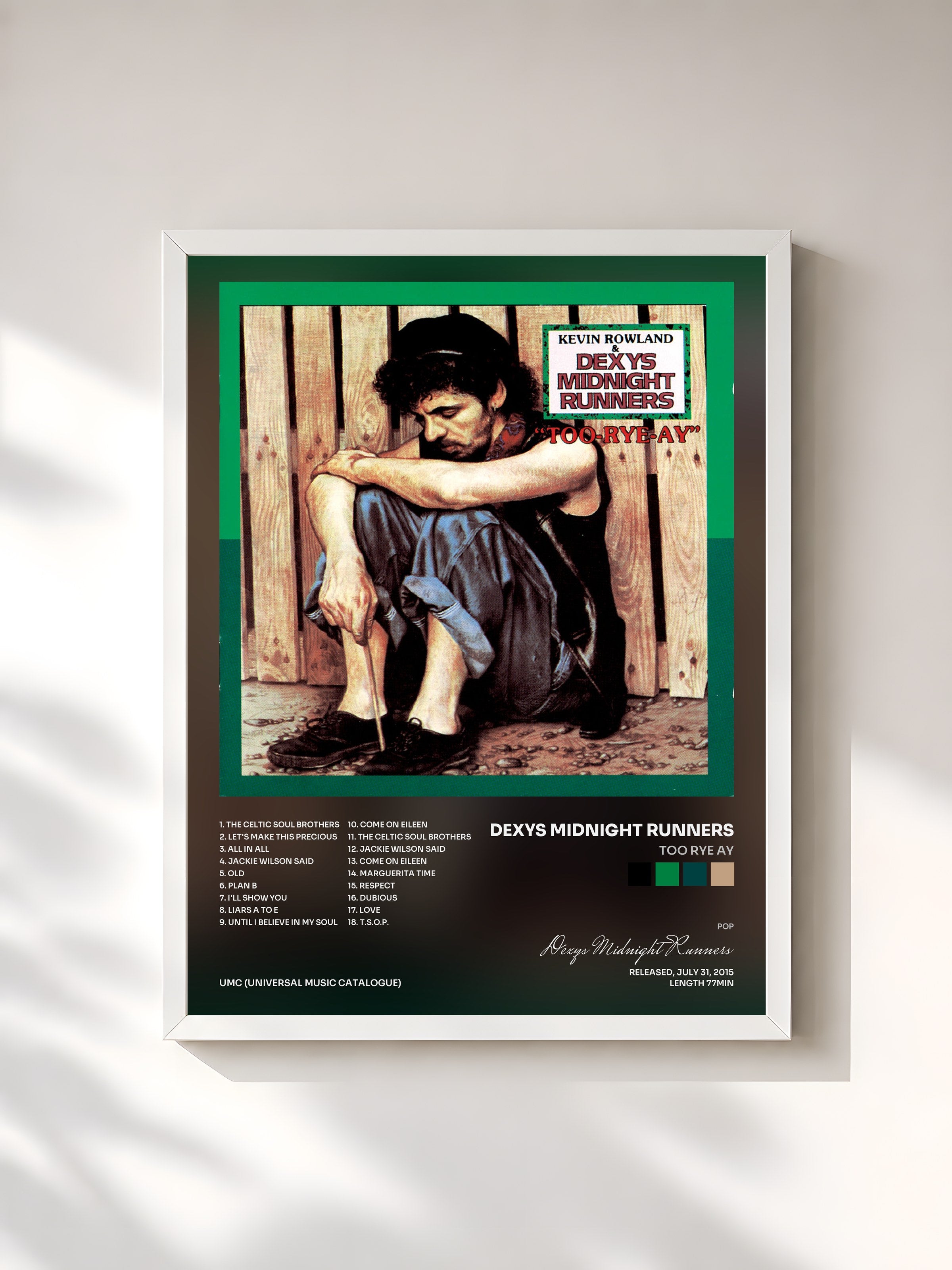 #blanc Tableau de l'album Too Rye Ay de Dexys Midnight Runners, cadre blanc, imprimé et encadré en France