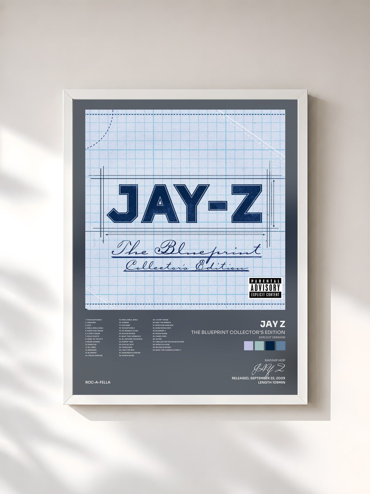 #blanc Tableau de l'album The Blueprint Collector's Edition (Explicit Version) de JAY Z, cadre blanc, imprimé et encadré en France