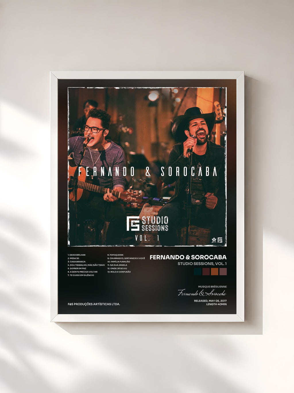 #blanc Tableau de l'album Studio Sessions, Vol. 1 de Fernando & Sorocaba, cadre blanc, imprimé et encadré en France