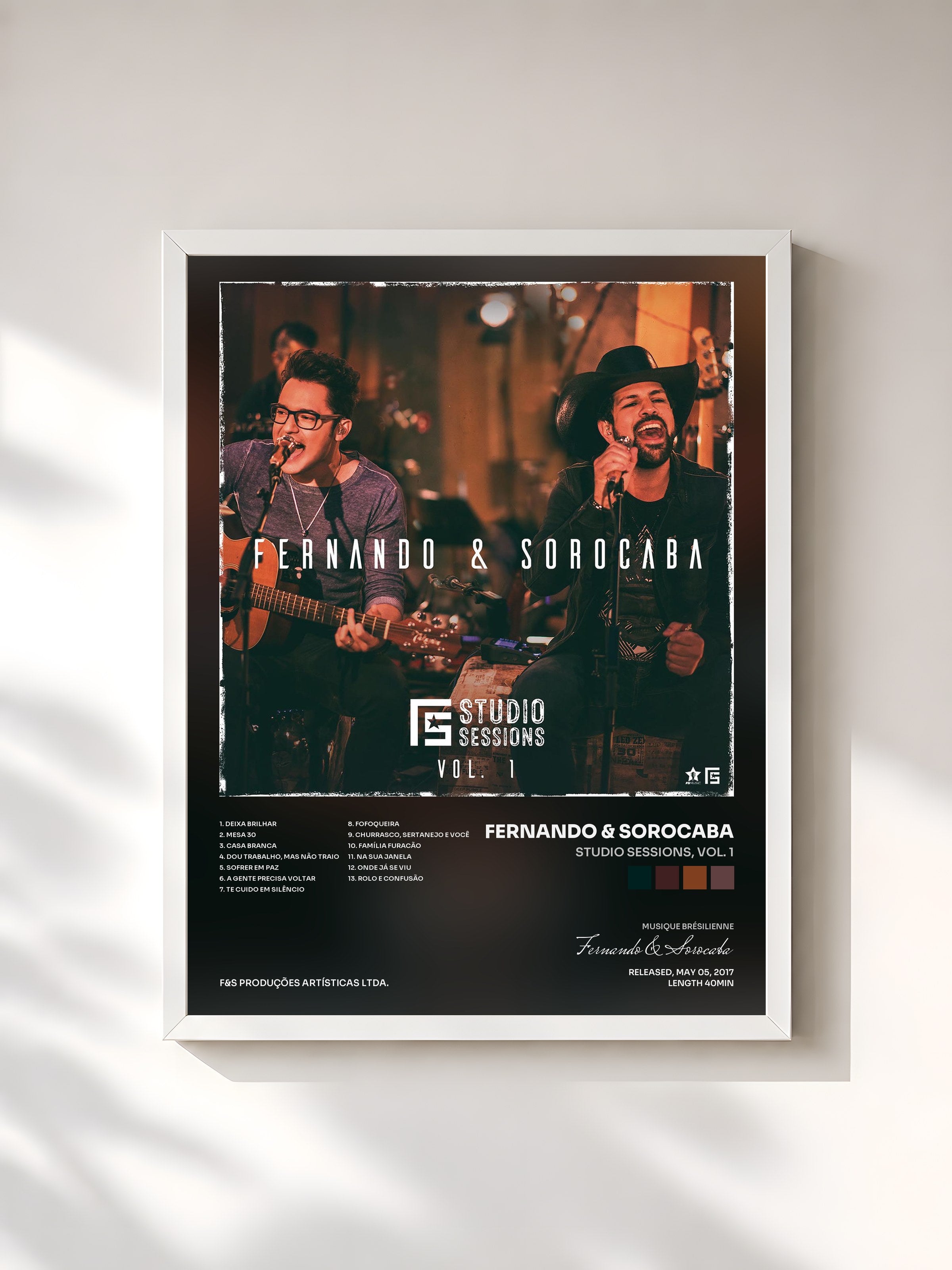 #blanc Tableau de l'album Studio Sessions, Vol. 1 de Fernando & Sorocaba, cadre blanc, imprimé et encadré en France