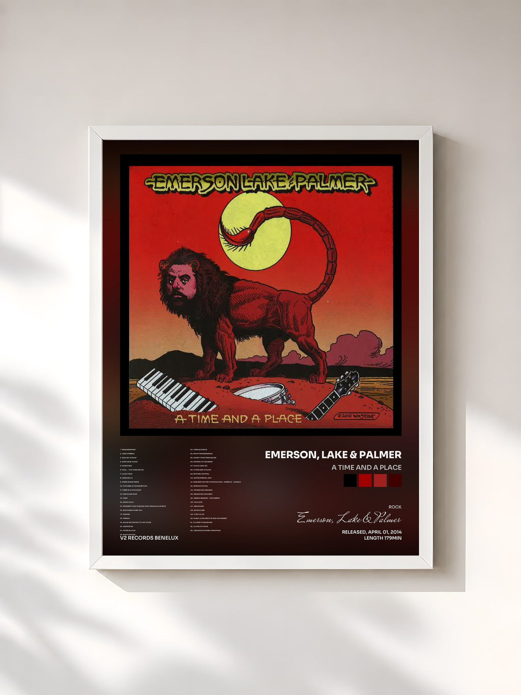 #blanc Tableau de l'album A Time and a Place de Emerson, Lake & Palmer, cadre blanc, imprimé et encadré en France