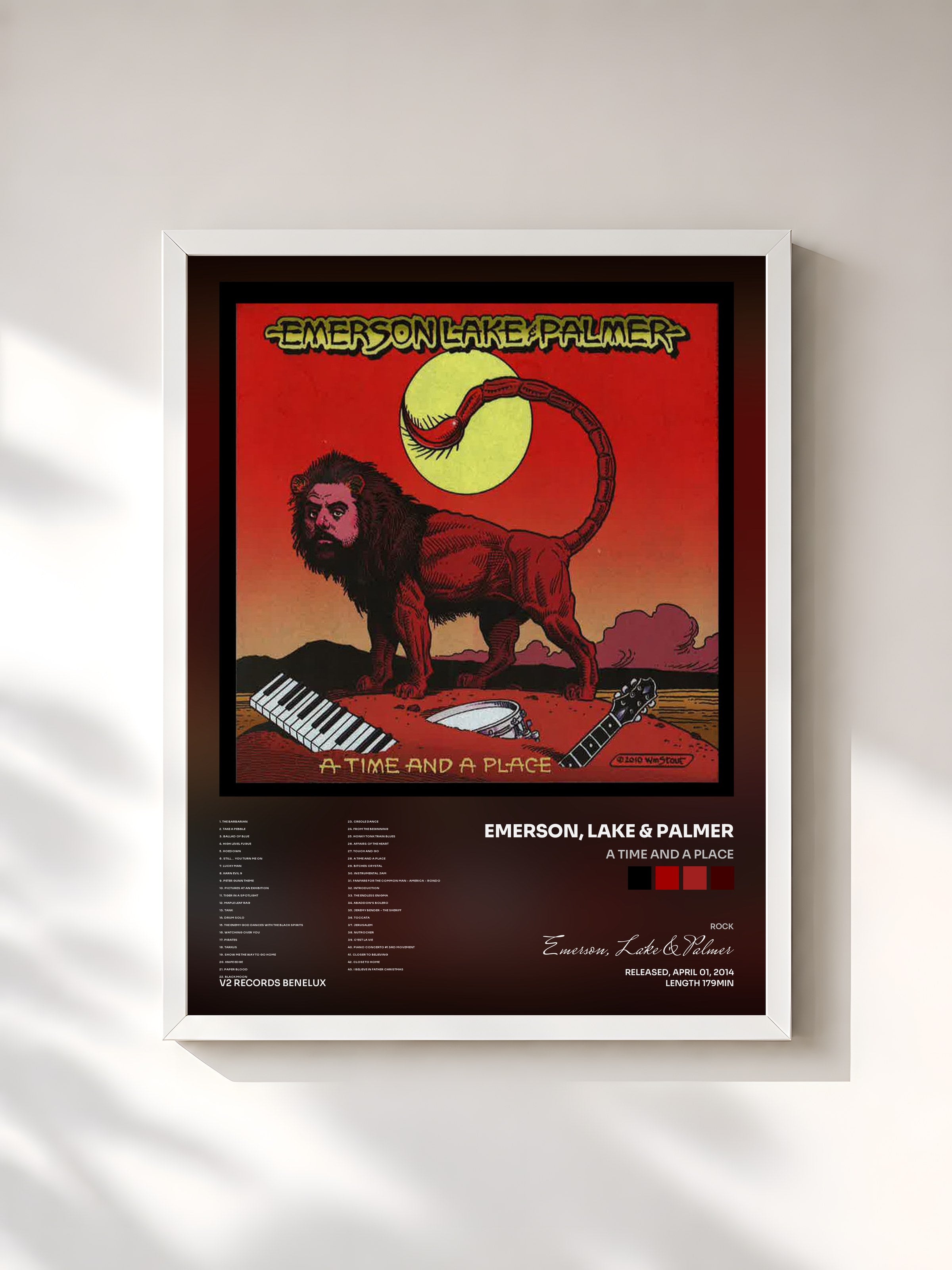 #blanc Tableau de l'album A Time and a Place de Emerson, Lake & Palmer, cadre blanc, imprimé et encadré en France