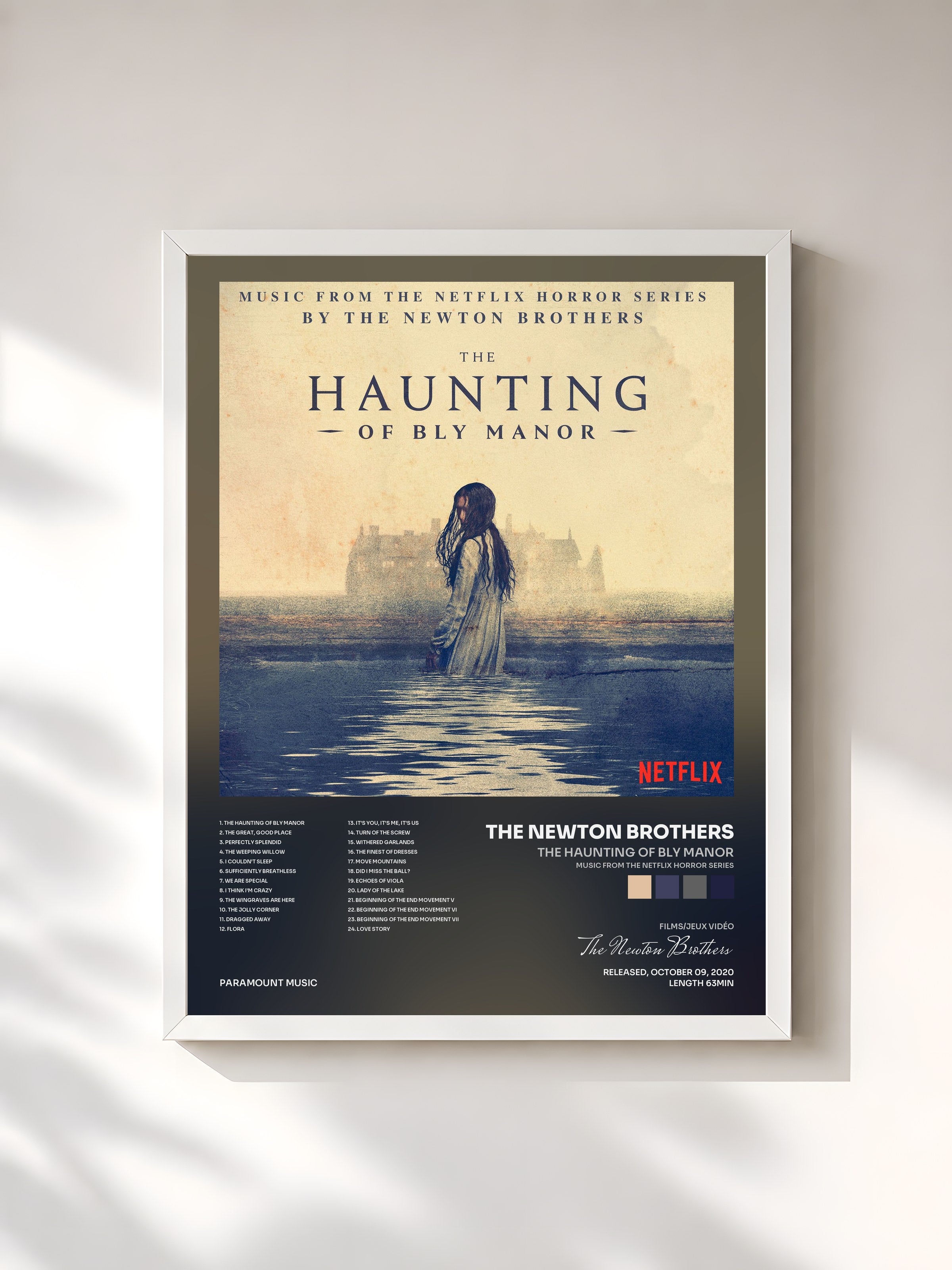#blanc Tableau de l'album The Haunting of Bly Manor (Music from the Netflix Horror Series) de The Newton Brothers, cadre blanc, imprimé et encadré en France