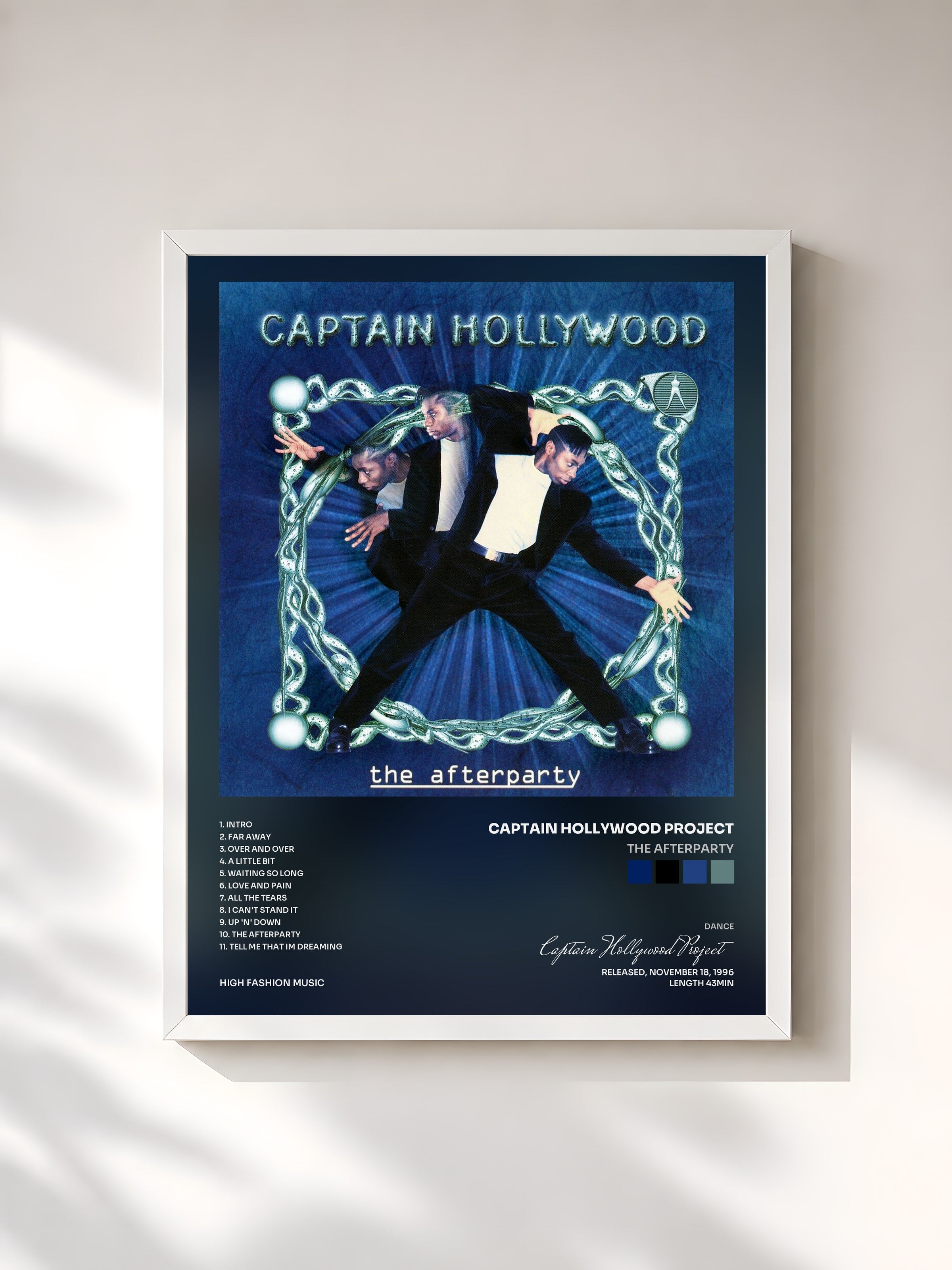 #blanc Tableau de l'album The Afterparty de Captain Hollywood Project, cadre blanc, imprimé et encadré en France
