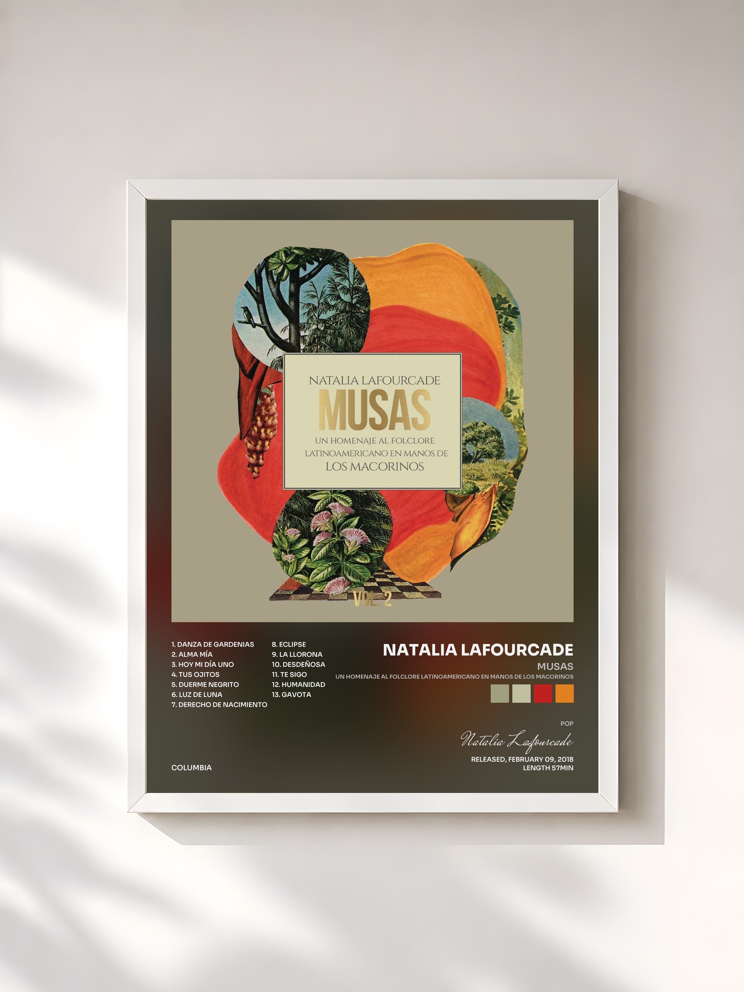 #blanc Tableau de l'album Musas (Un Homenaje al Folclore Latinoamericano en Manos de Los Macorinos), Vol. 2 de Natalia Lafourcade, cadre blanc, imprimé et encadré en France