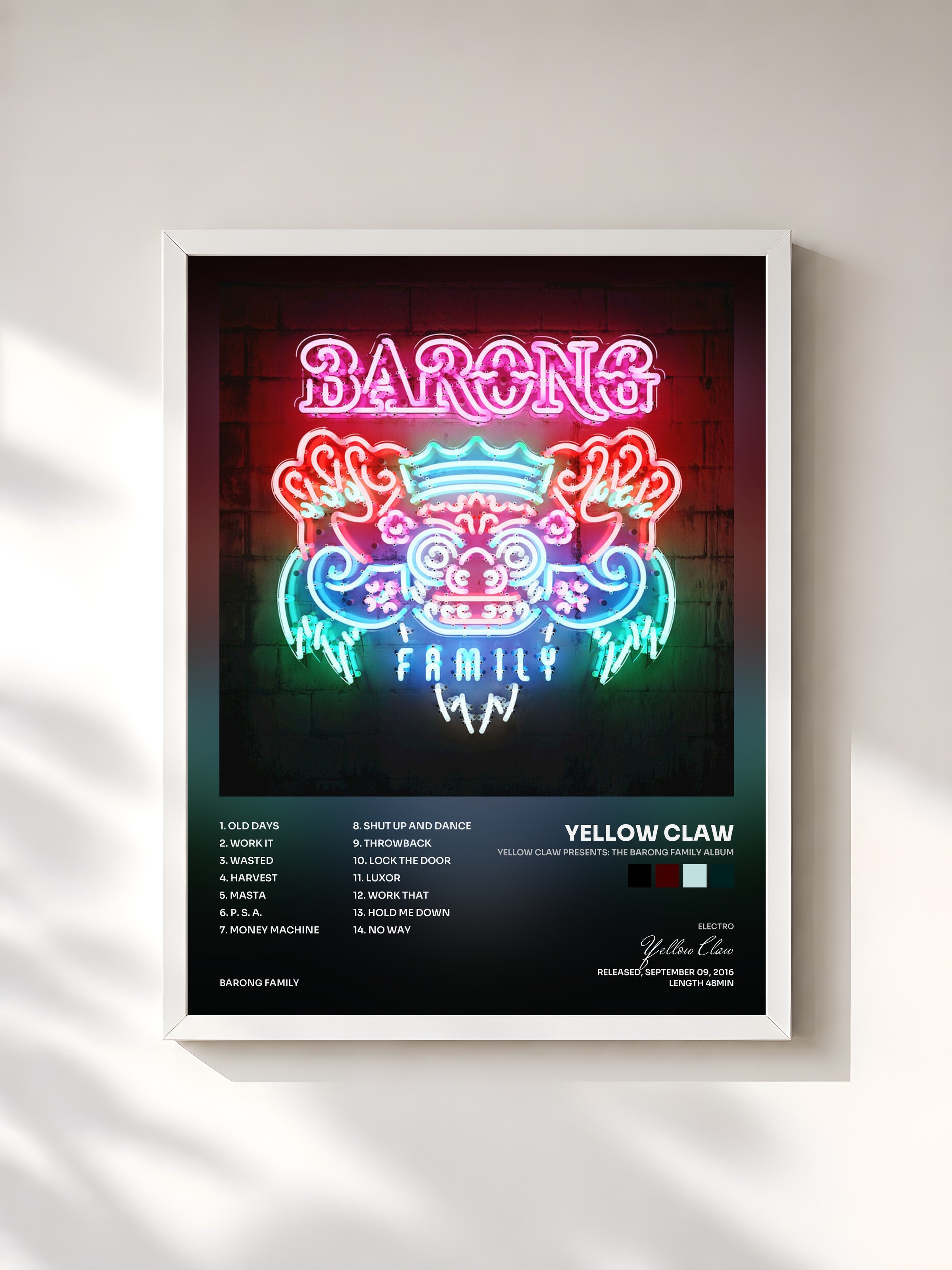 #blanc Tableau de l'album Yellow Claw Presents: The Barong Family Album de Yellow Claw, cadre blanc, imprimé et encadré en France