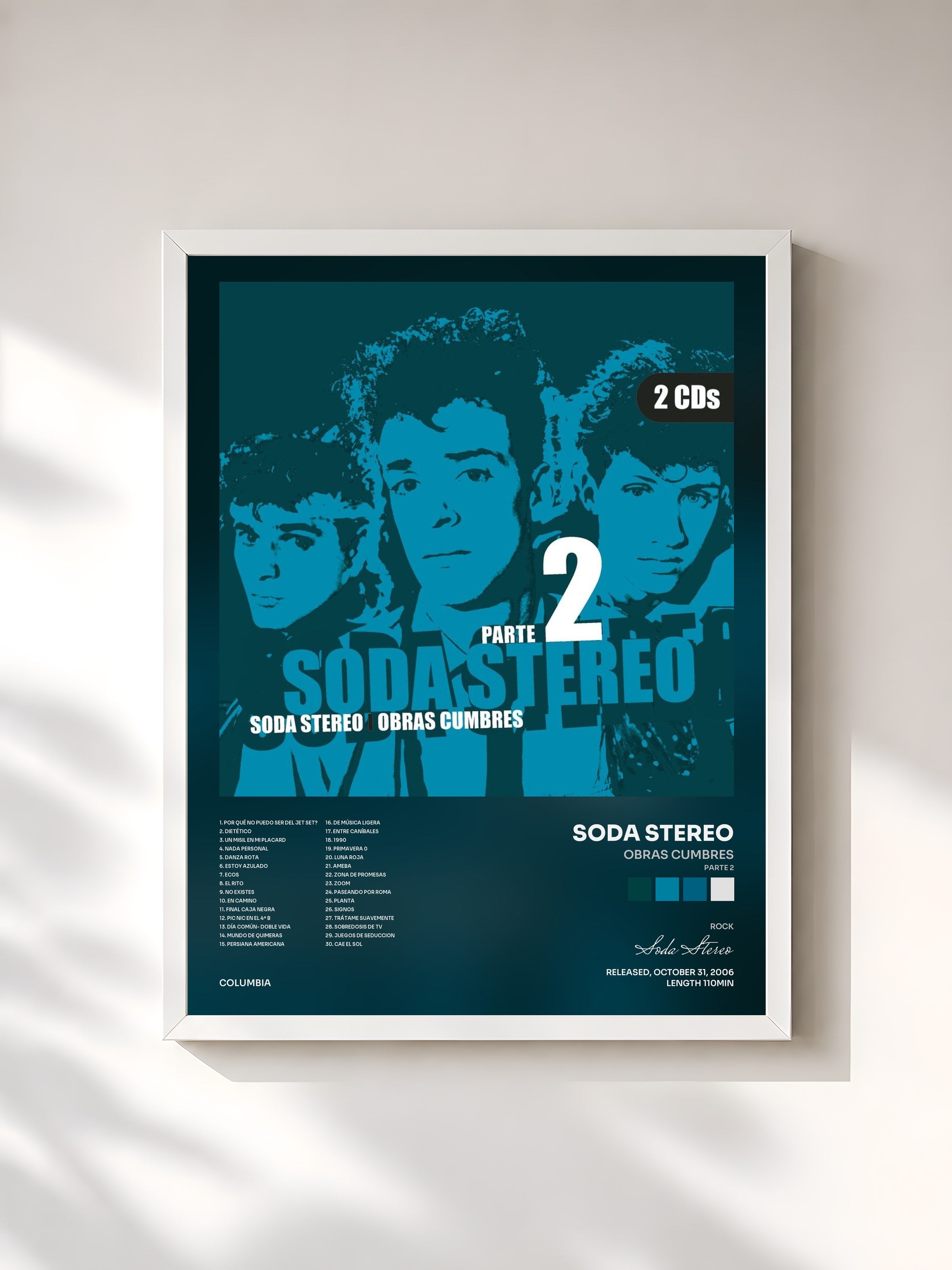 #blanc Tableau de l'album Obras Cumbres (Parte 2) de Soda Stereo, cadre blanc, imprimé et encadré en France