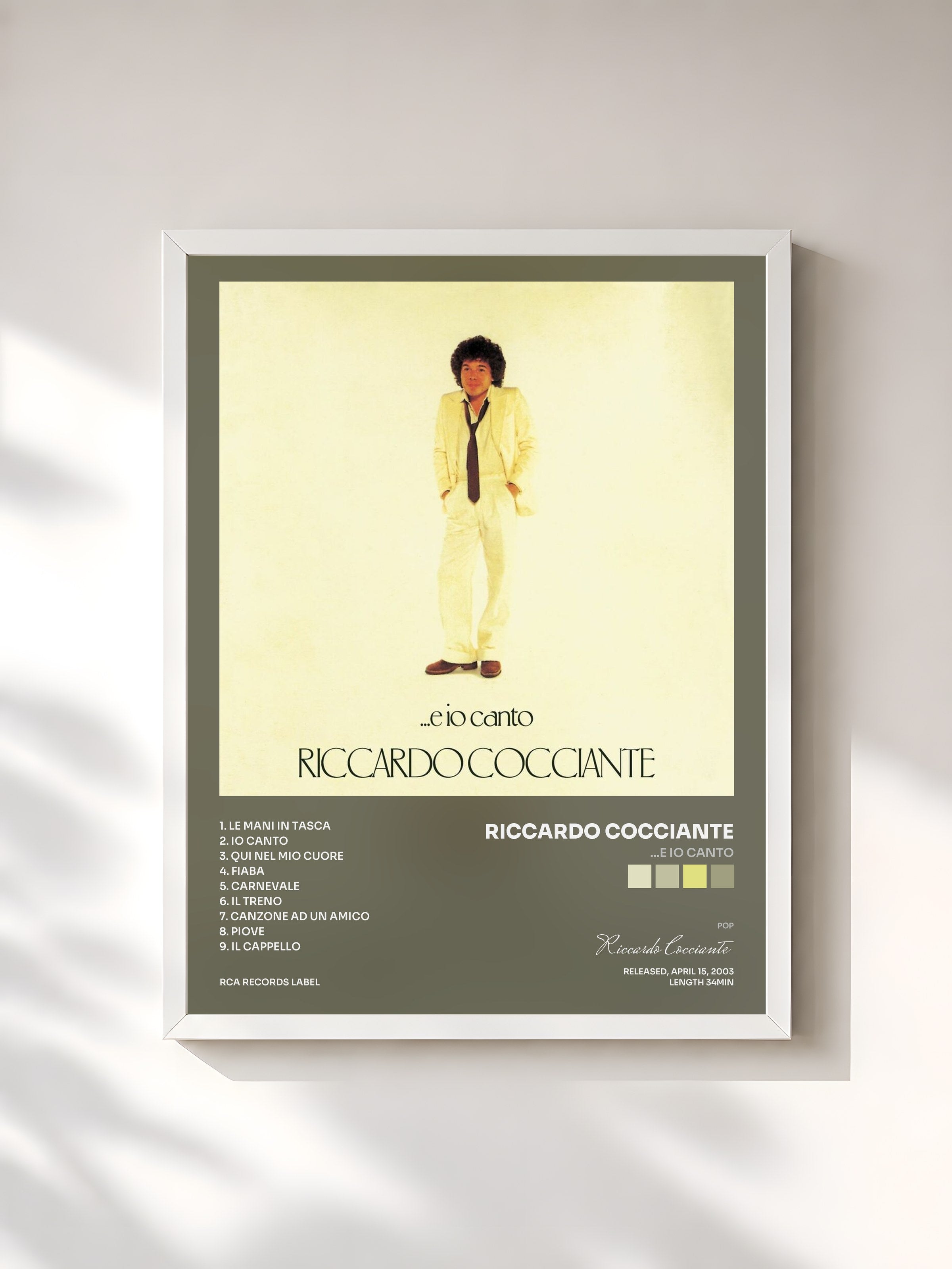 #blanc Tableau de l'album ...E Io Canto de Riccardo Cocciante, cadre blanc, imprimé et encadré en France
