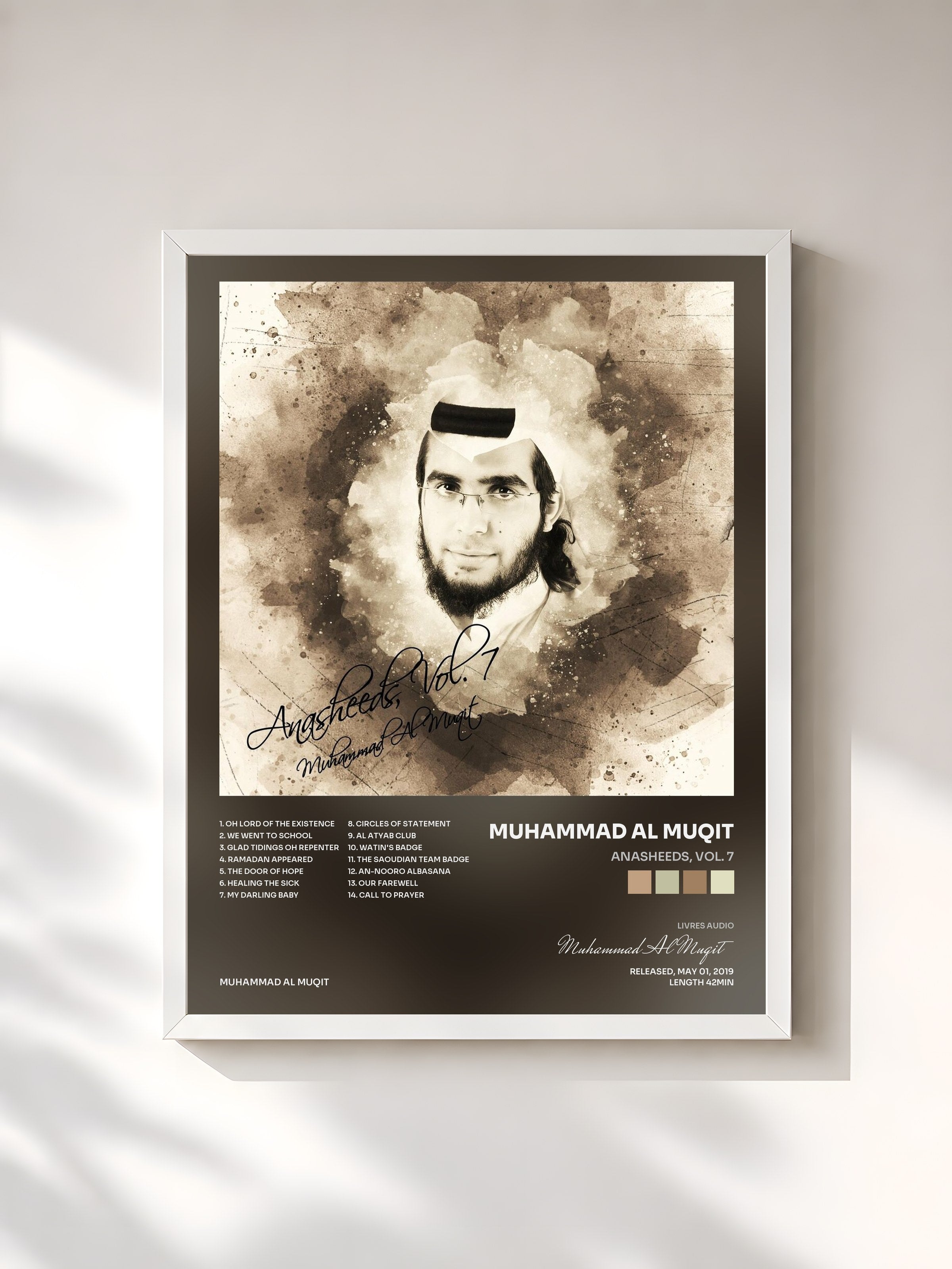#blanc Tableau de l'album Anasheeds, Vol. 7 de Muhammad Al Muqit, cadre blanc, imprimé et encadré en France