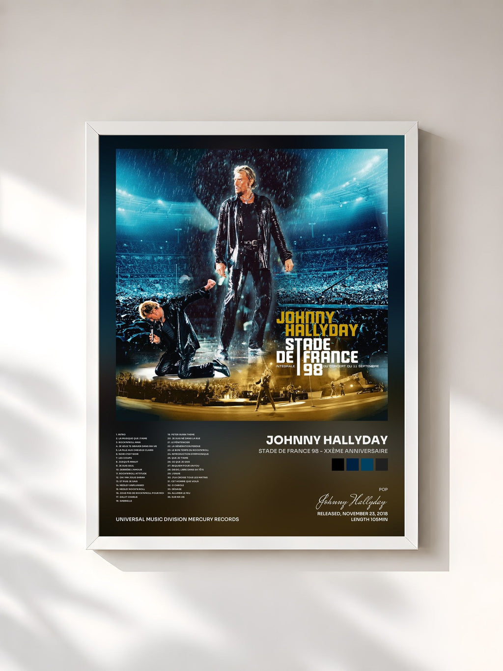 #blanc Stade di France 98 - XXème anniversaire de Johnny Hallyday in stampa incorniciata, cornice bianca, stampata e incorniciata in Francia
