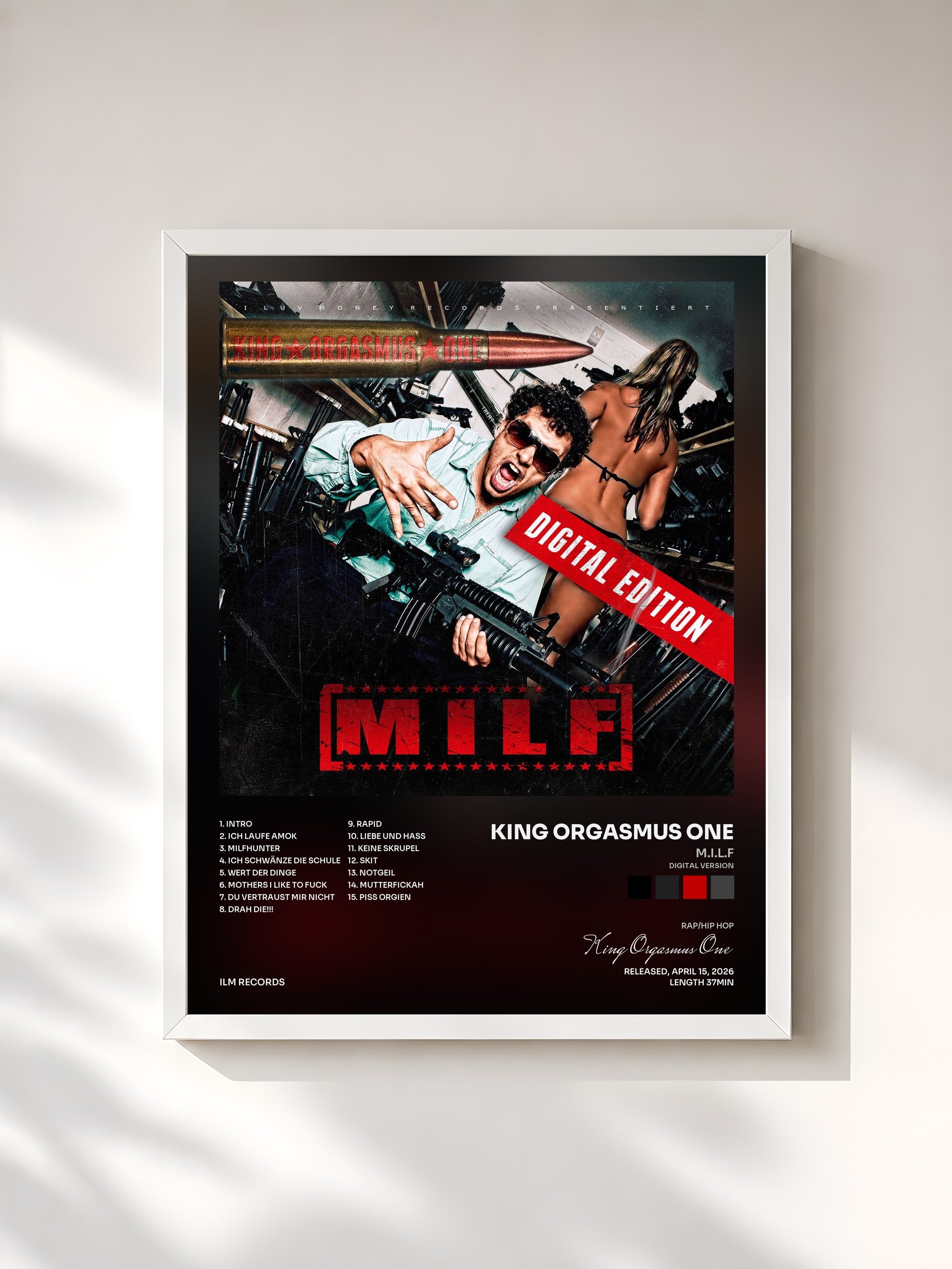 #blanc Tableau de l'album M.I.L.F (Digital Version) de King Orgasmus One, cadre blanc, imprimé et encadré en France