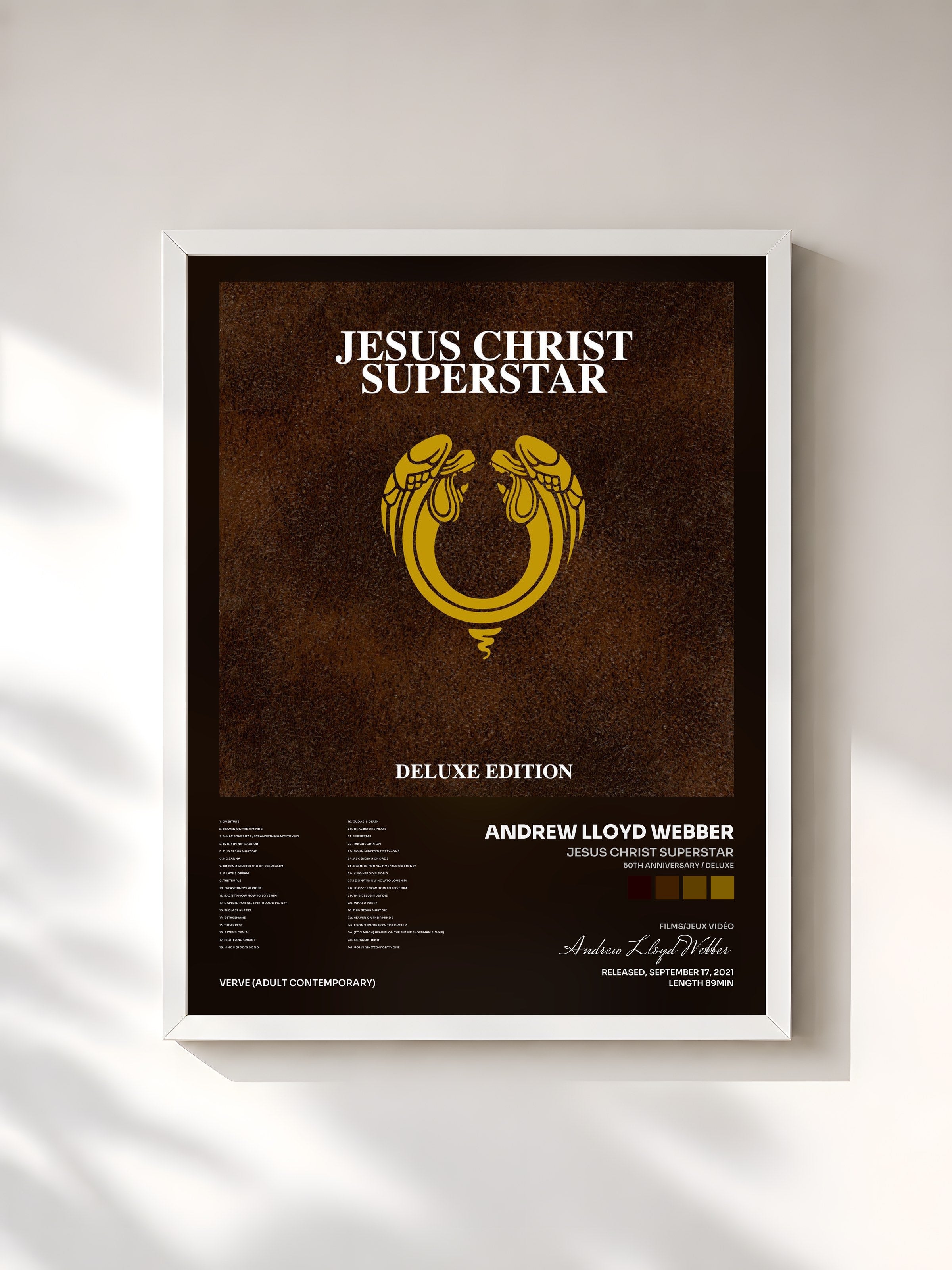 #blanc Tableau de l'album Jesus Christ Superstar (50th Anniversary / Deluxe) de Andrew Lloyd Webber, cadre blanc, imprimé et encadré en France