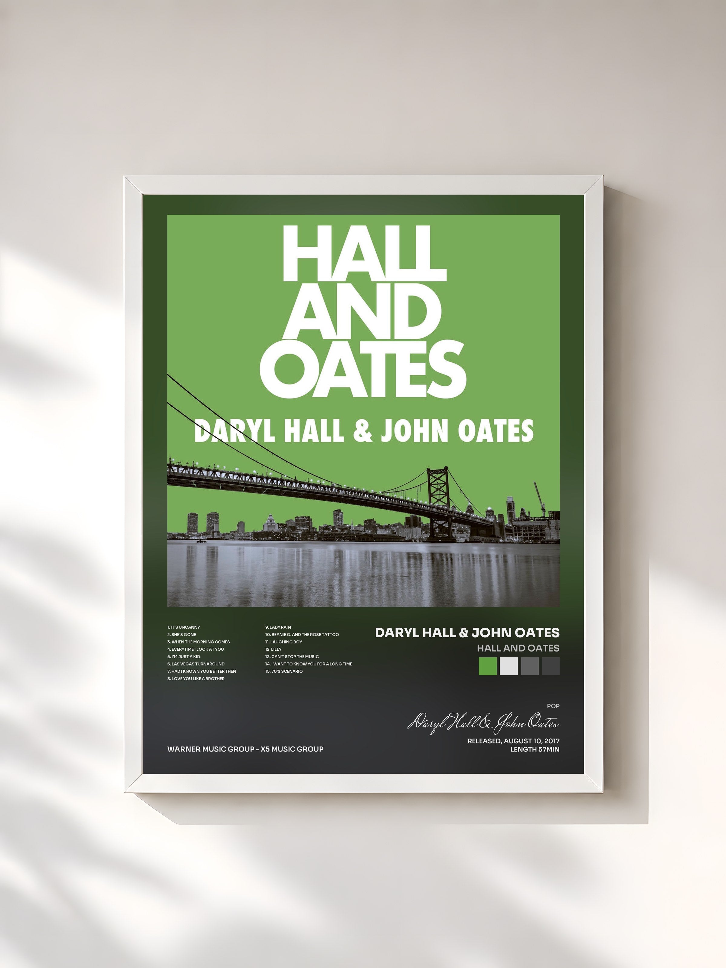 #blanc Tableau de l'album Hall and Oates de Daryl Hall & John Oates, cadre blanc, imprimé et encadré en France