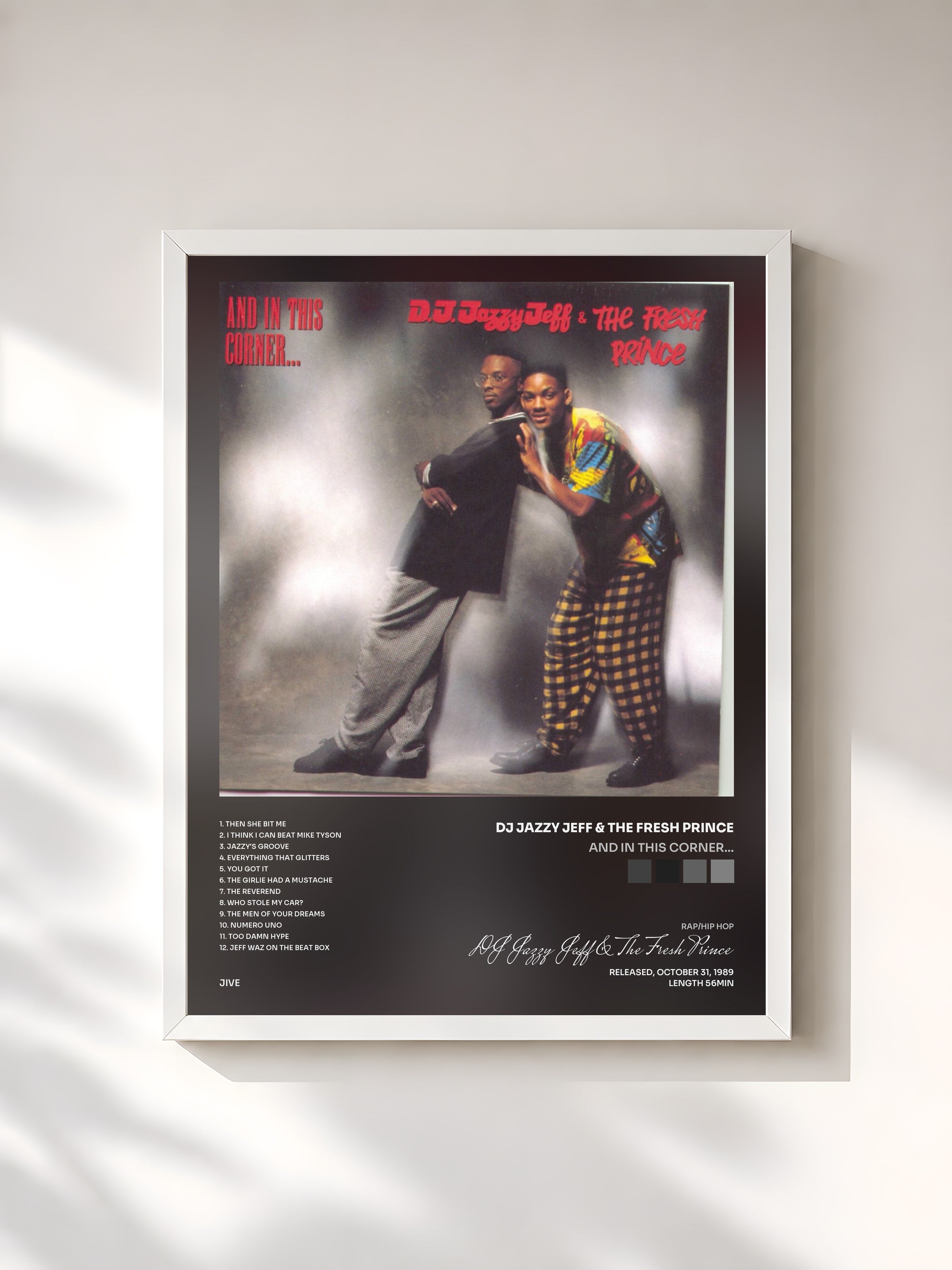 #blanc Tableau de l'album And In This Corner... de DJ Jazzy Jeff & The Fresh Prince, cadre blanc, imprimé et encadré en France