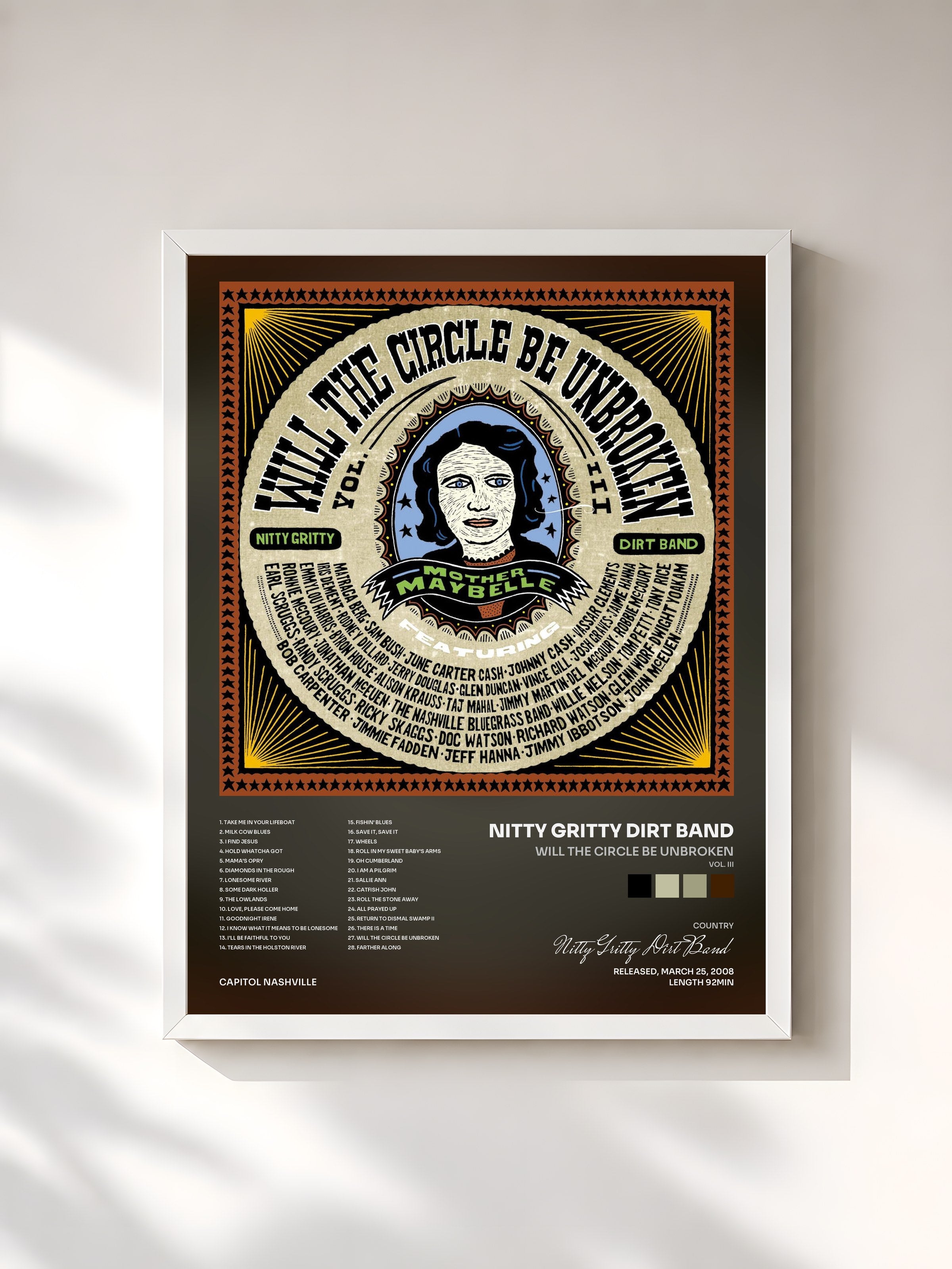 #blanc Tableau de l'album Will The Circle Be Unbroken (Vol. III) de Nitty Gritty Dirt Band, cadre blanc, imprimé et encadré en France