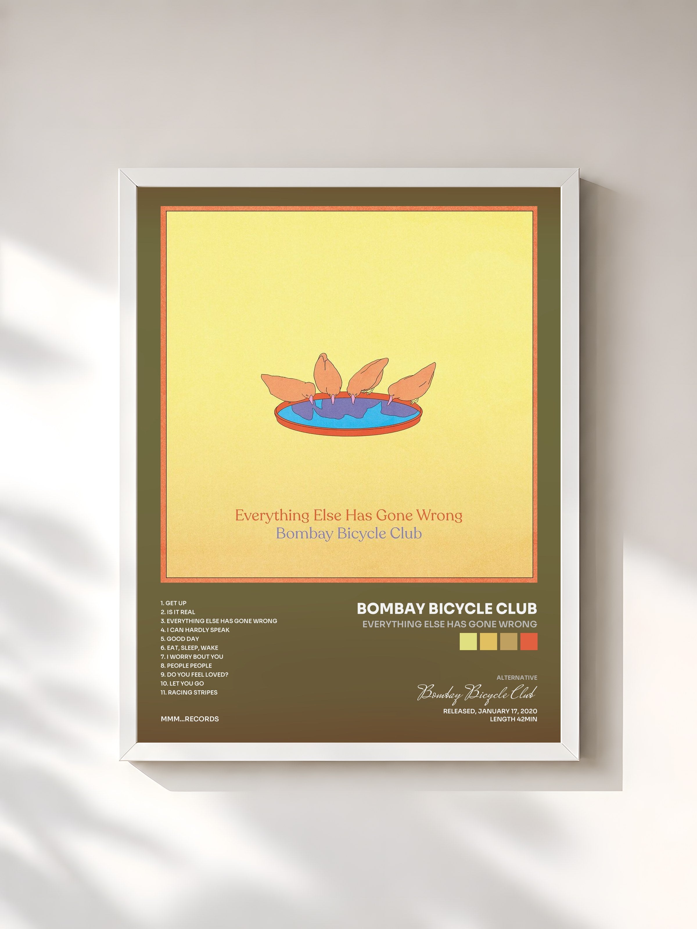 #blanc Tableau de l'album Everything Else Has Gone Wrong de Bombay Bicycle Club, cadre blanc, imprimé et encadré en France