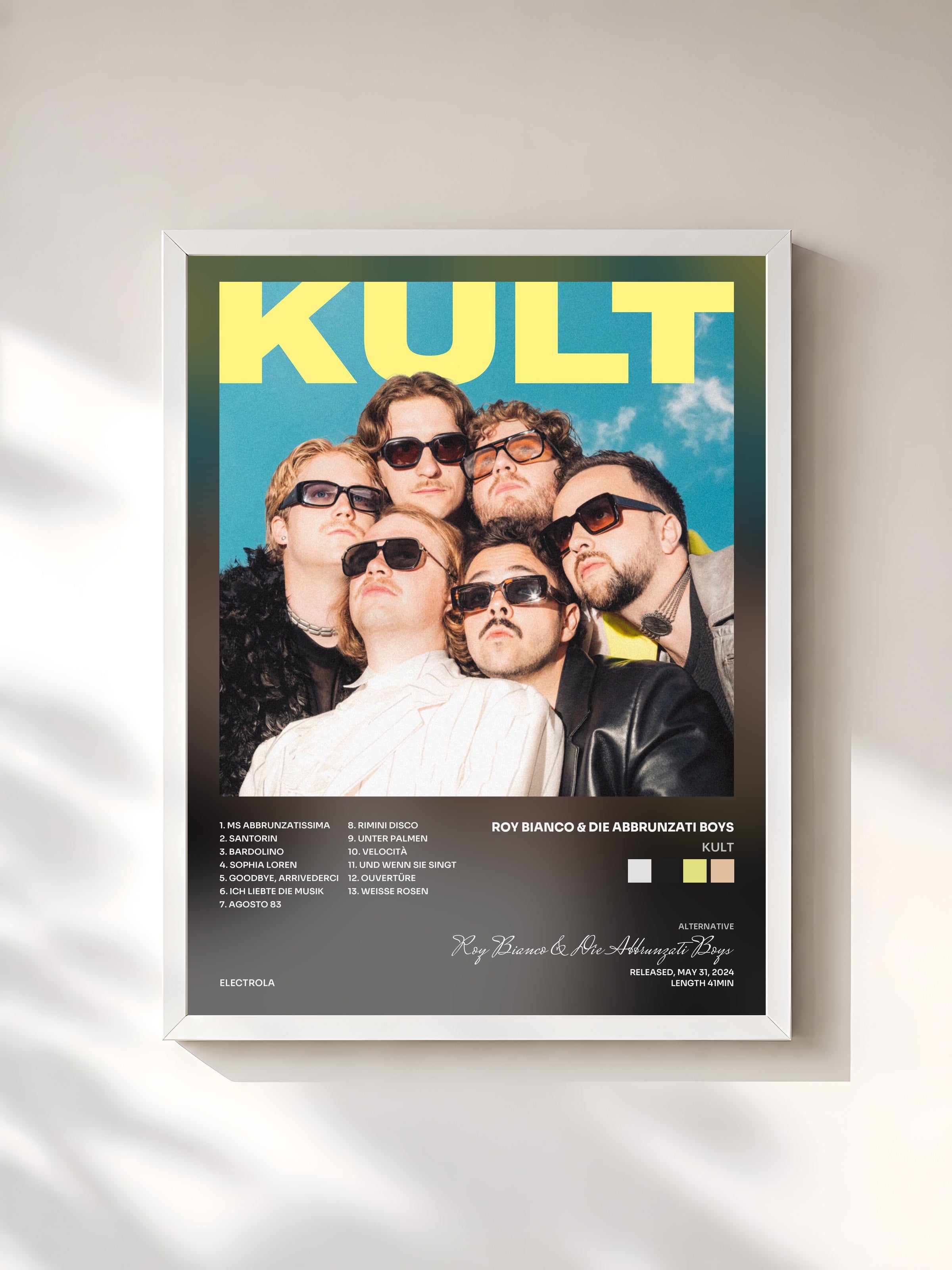 #blanc Tableau de l'album Kult de Roy Bianco & Die Abbrunzati Boys, cadre blanc, imprimé et encadré en France