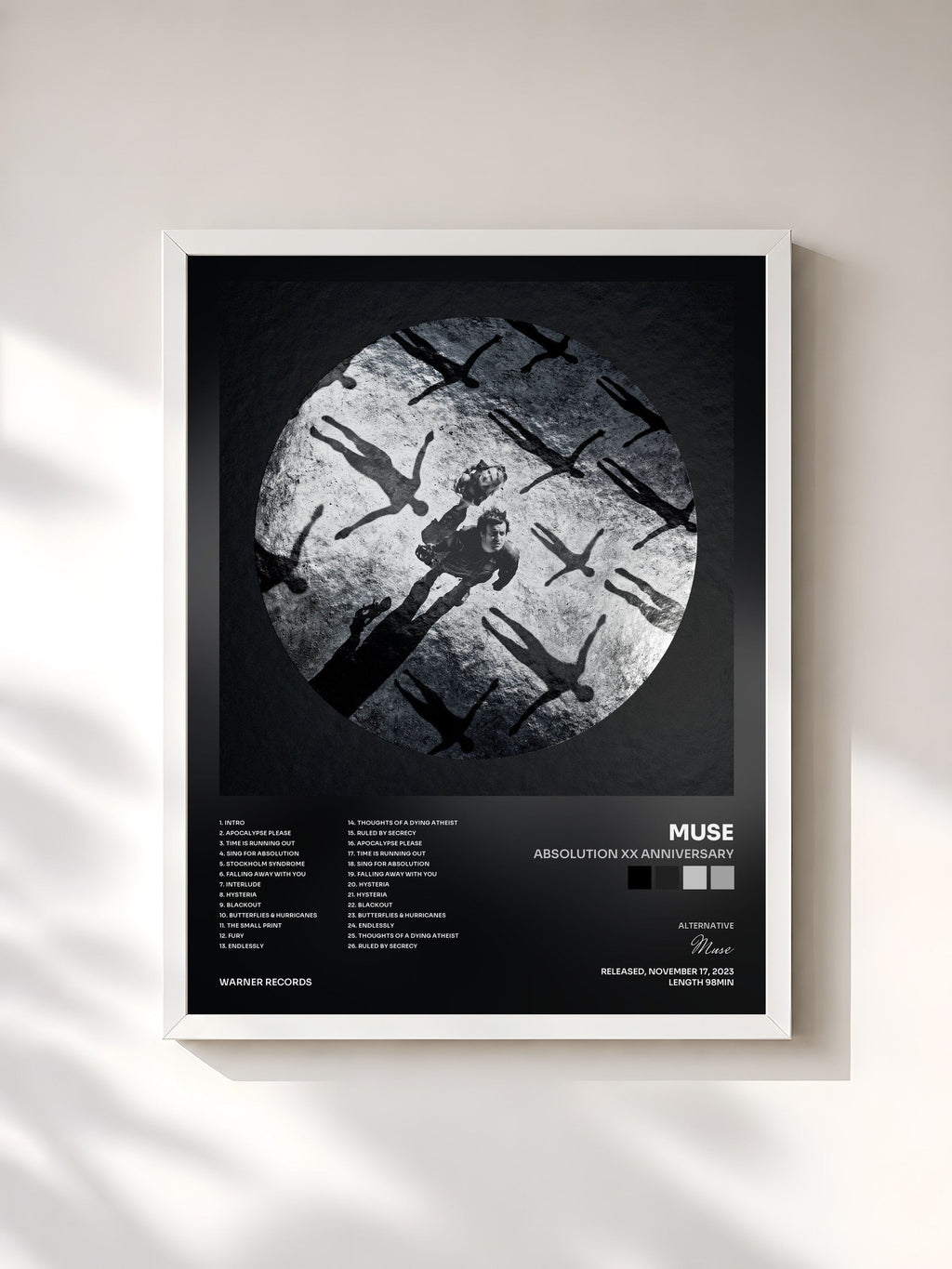 #blanc Tableau de l'album Absolution XX Anniversary de Muse, cadre blanc, imprimé et encadré en France