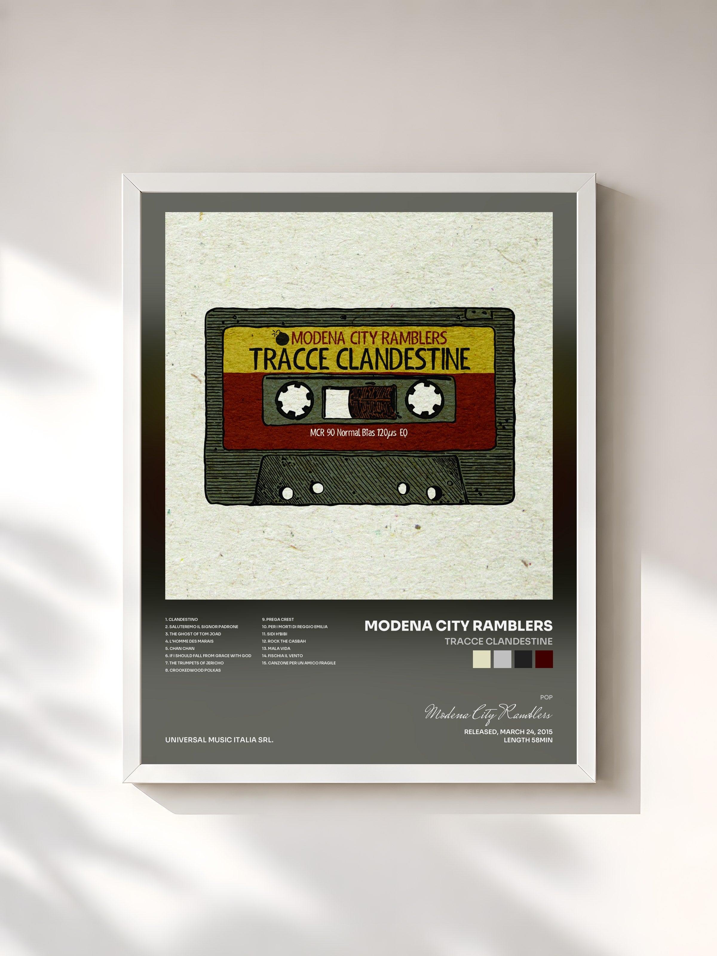 #blanc Tableau de l'album Tracce Clandestine de Modena City Ramblers, cadre blanc, imprimé et encadré en France