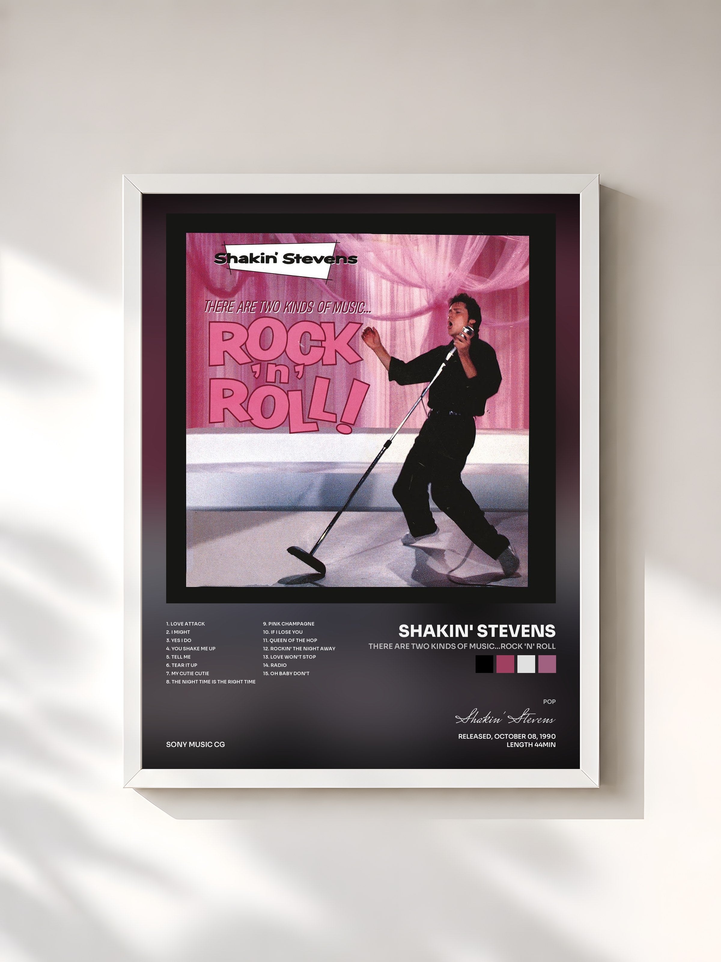#blanc Tableau de l'album There Are Two Kinds Of Music...Rock 'n' Roll de Shakin' Stevens, cadre blanc, imprimé et encadré en France