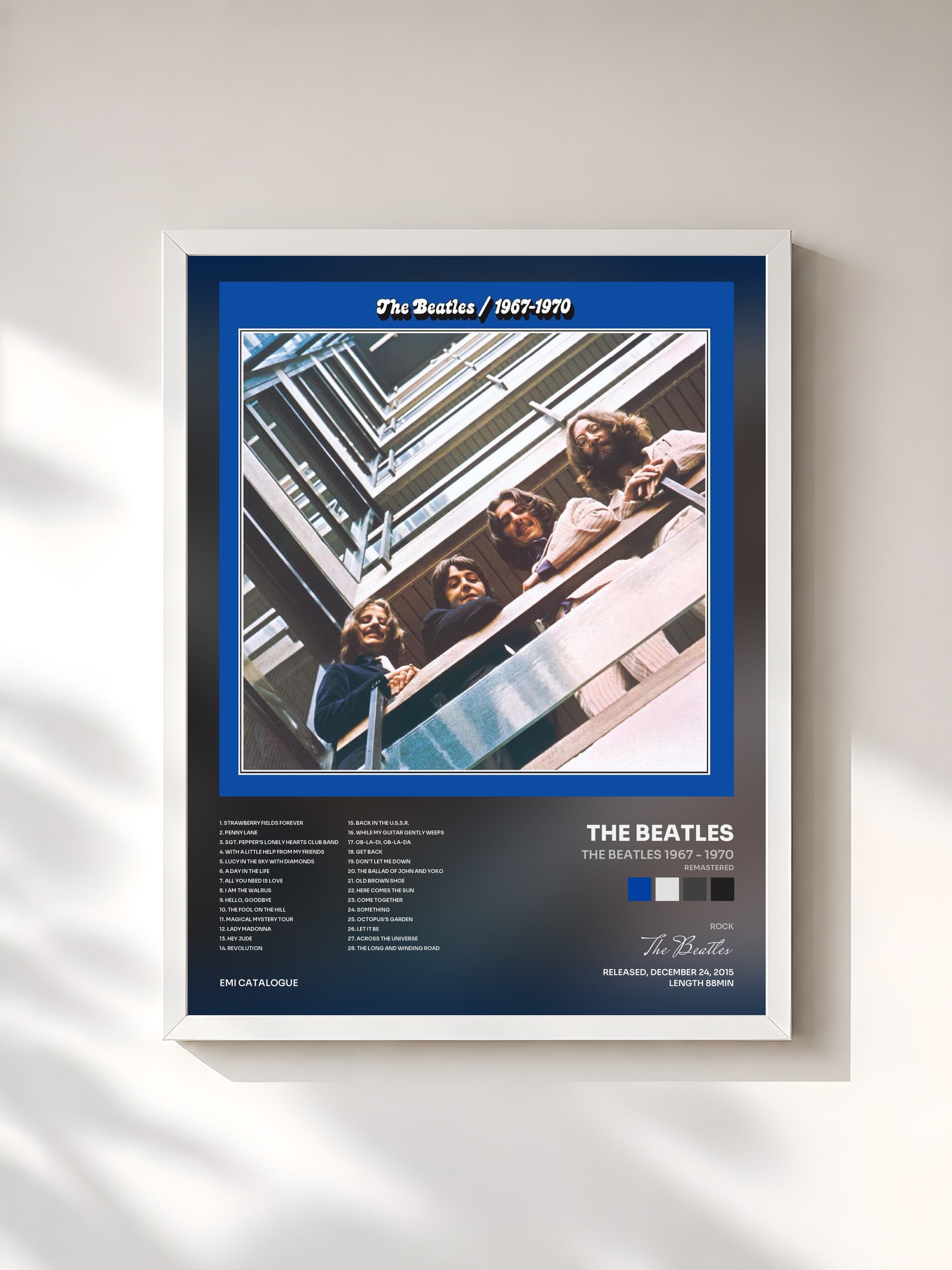 #blanc Tableau de l'album The Beatles 1967 - 1970 (Remastered) de The Beatles, cadre blanc, imprimé et encadré en France