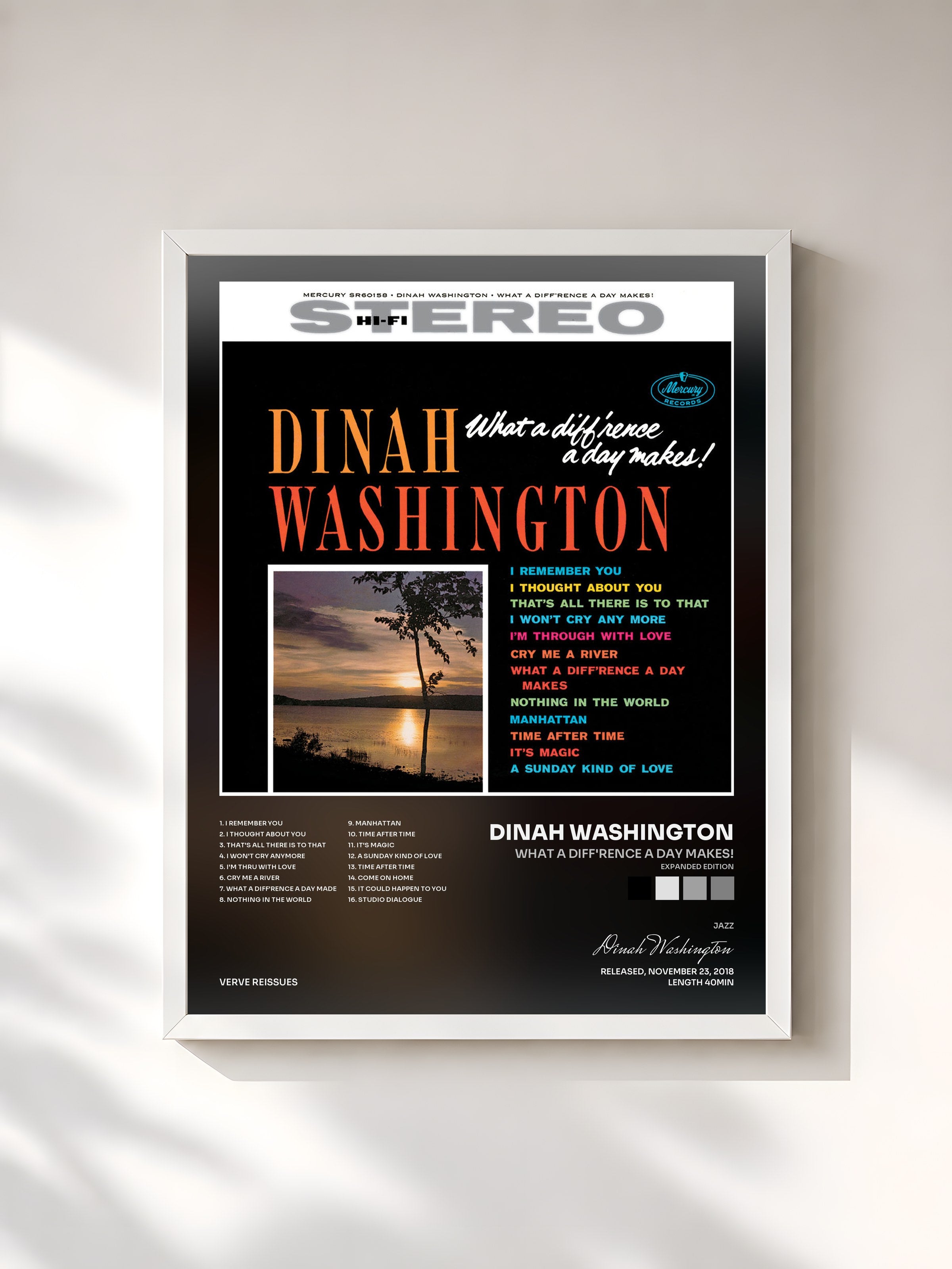 #blanc Tableau de l'album What A Diff'rence A Day Makes! (Expanded Edition) de Dinah Washington, cadre blanc, imprimé et encadré en France