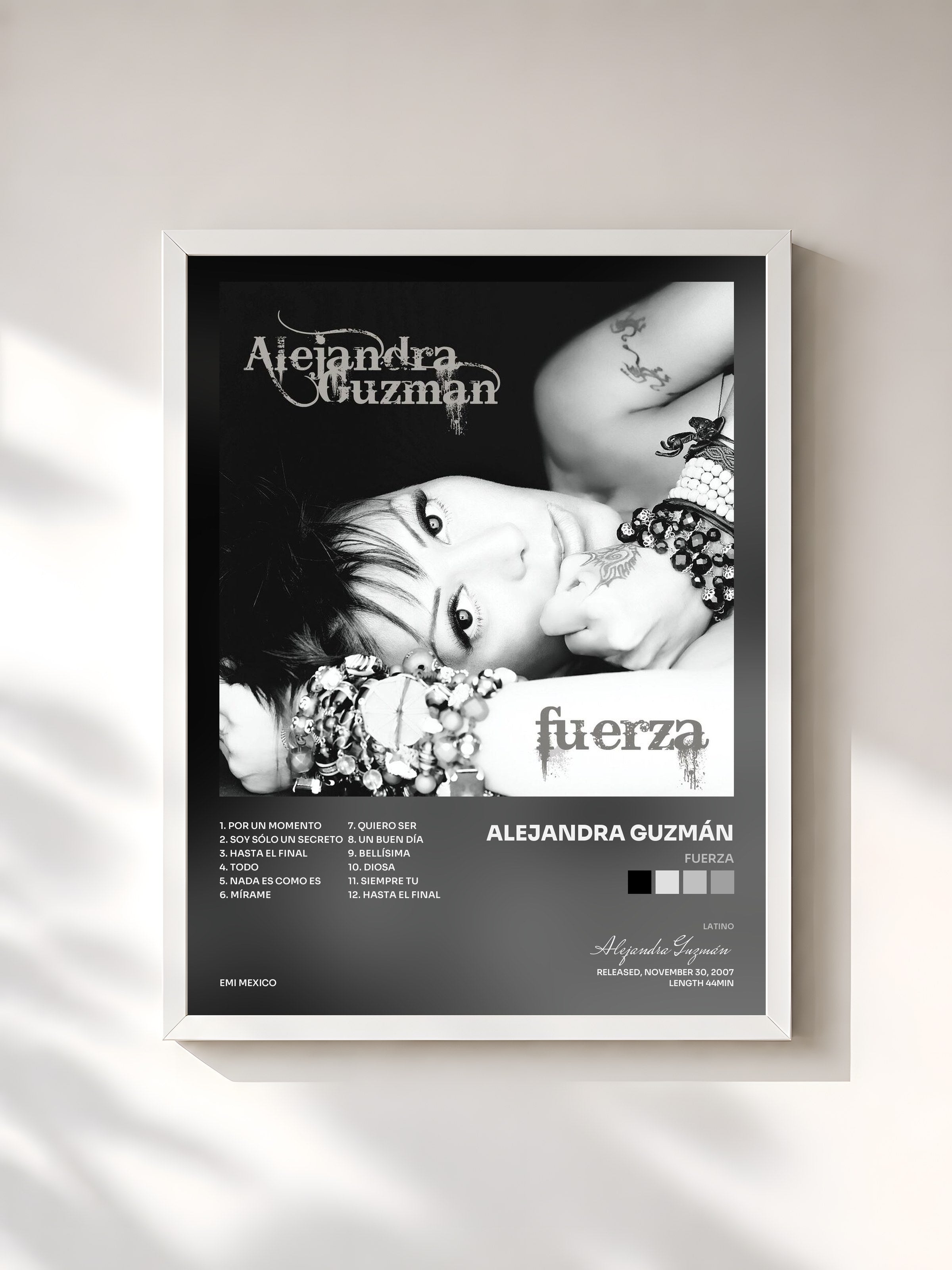 #blanc Tableau de l'album Fuerza de Alejandra Guzmán, cadre blanc, imprimé et encadré en France