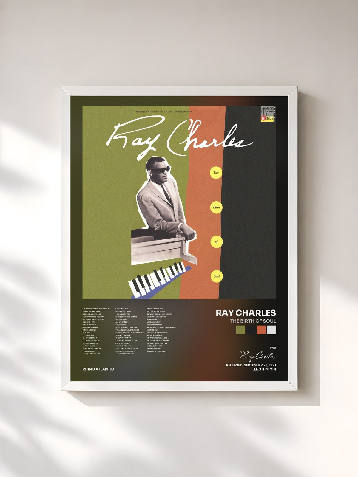 #blanc Tableau de l'album The Birth of Soul de Ray Charles, cadre blanc, imprimé et encadré en France