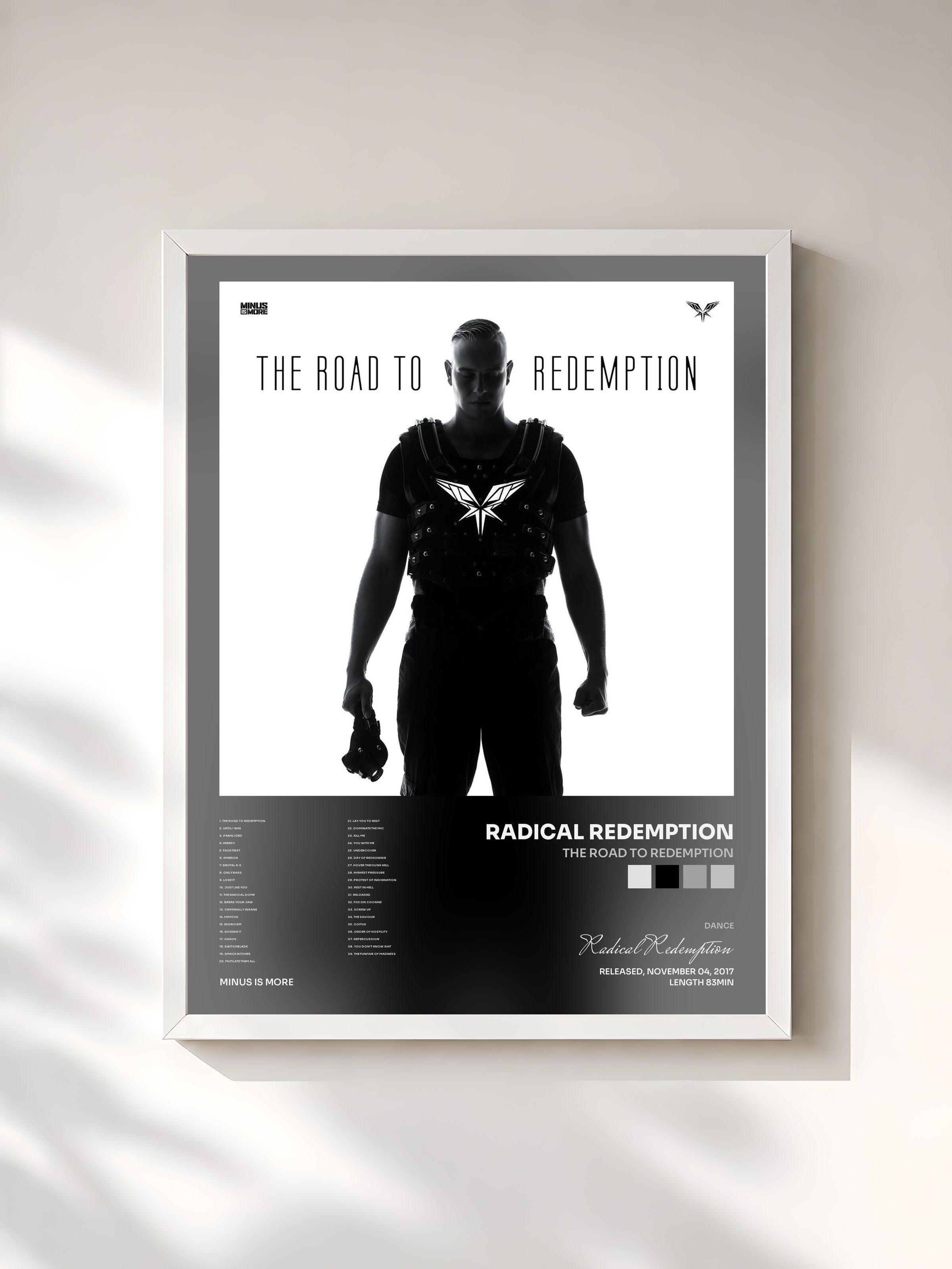 #blanc Tableau de l'album The Road To Redemption de Radical Redemption, cadre blanc, imprimé et encadré en France
