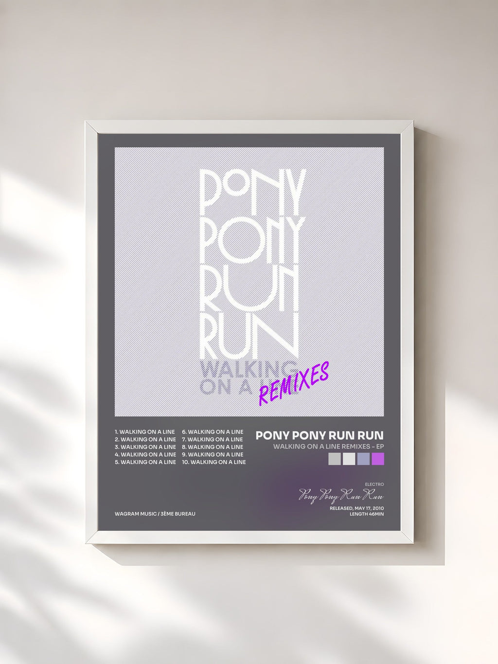 #blanc Tableau de l'album Walking On A Line Remixes - EP de Pony Pony Run Run, cadre blanc, imprimé et encadré en France