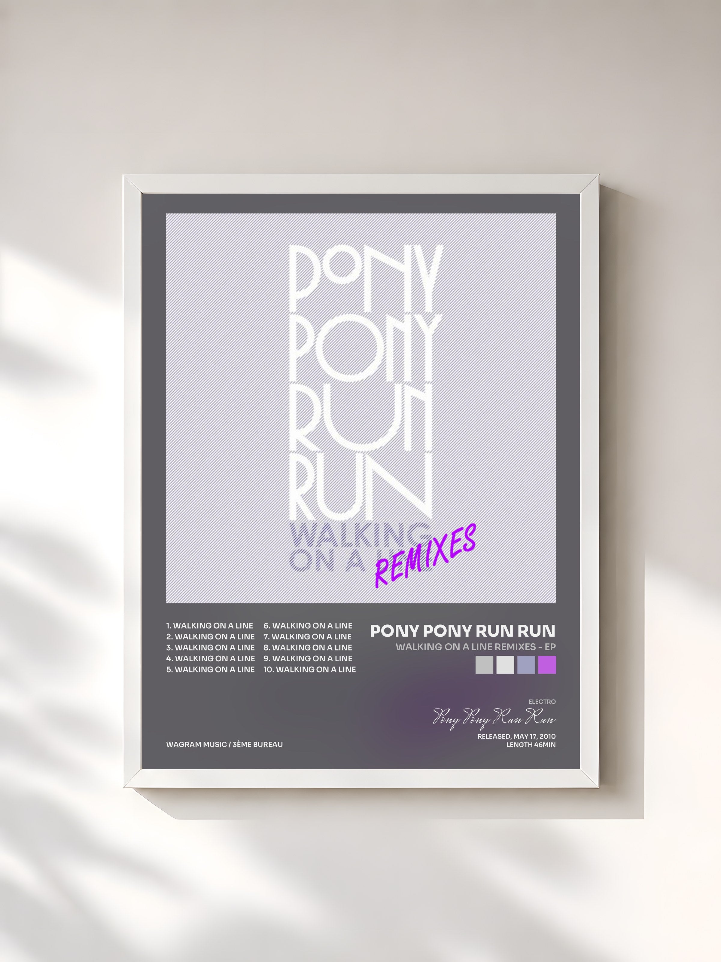 #blanc Tableau de l'album Walking On A Line Remixes - EP de Pony Pony Run Run, cadre blanc, imprimé et encadré en France
