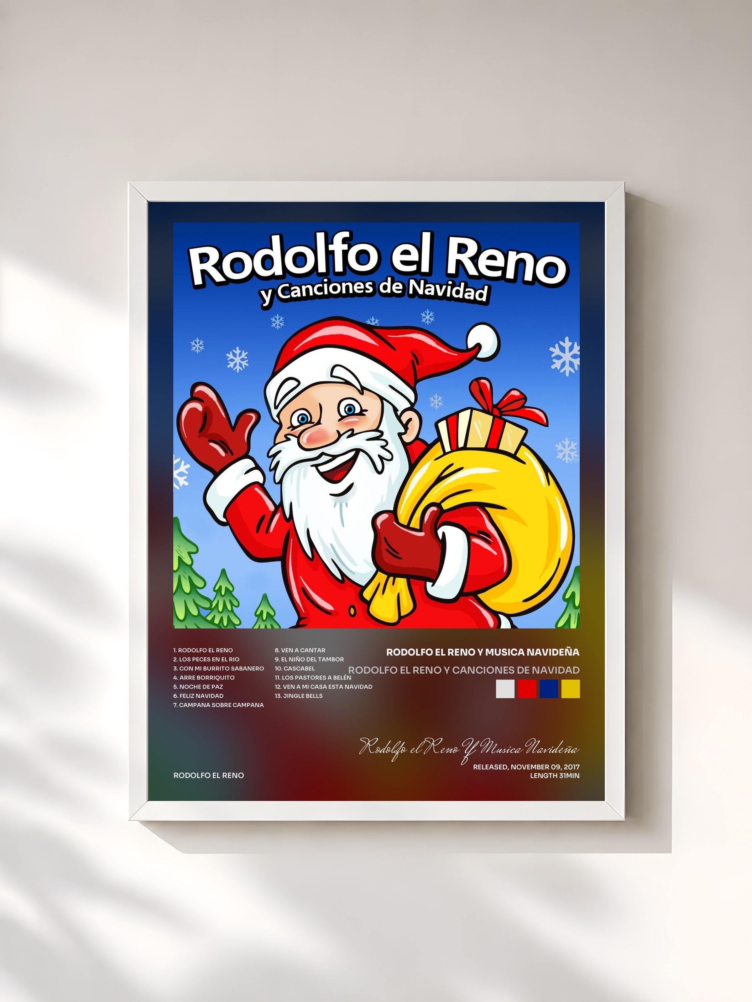 #blanc Tableau de l'album Rodolfo El Reno Y Canciones De Navidad de Rodolfo el Reno Y Musica Navideña, cadre blanc, imprimé et encadré en France